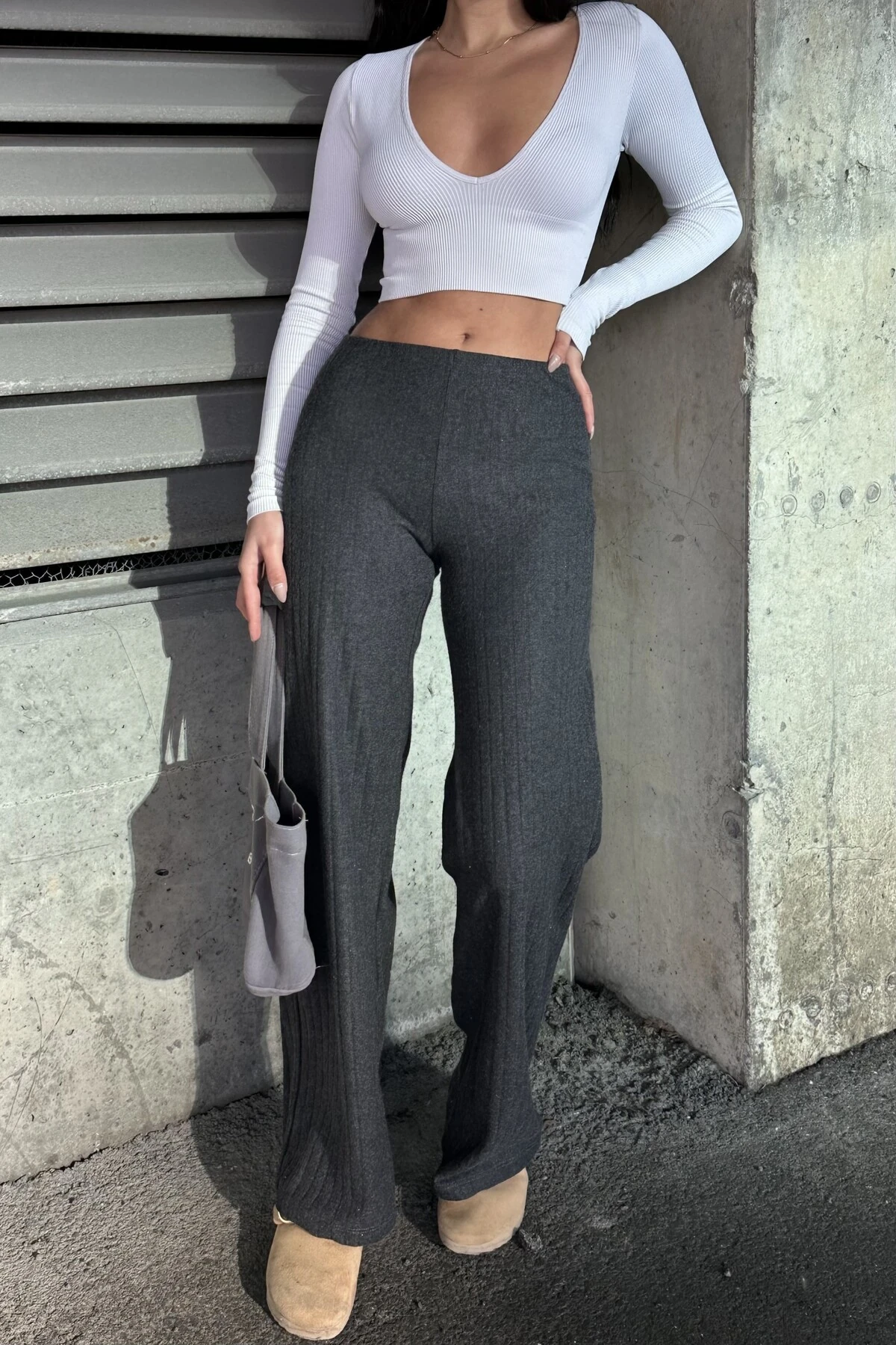 YÜKSEK BEL,ELASTİK BEL BANTLI PALAZZO PANTOLON