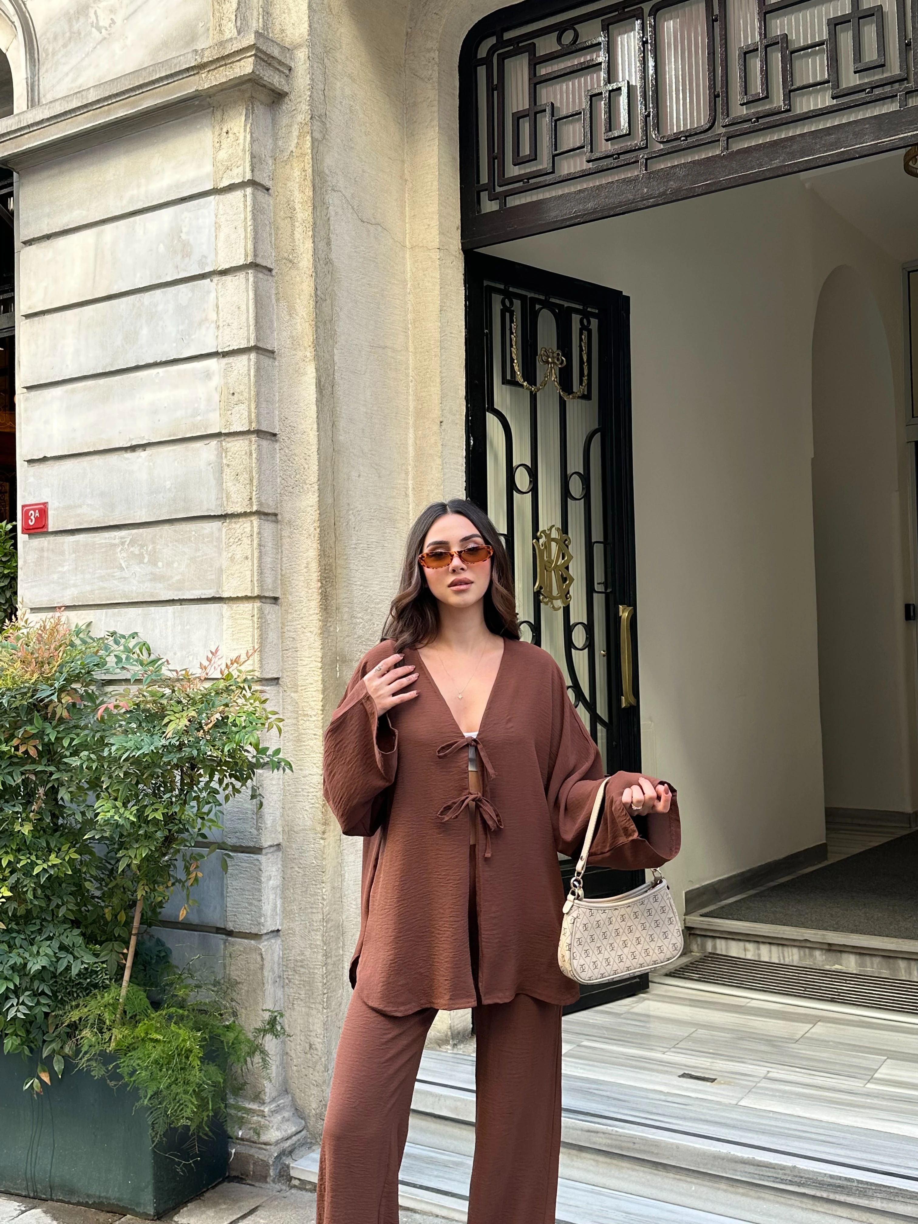 Kadın Önden Bağlamalı Gömlek, Palazzo Pantolon Aerobin Takım