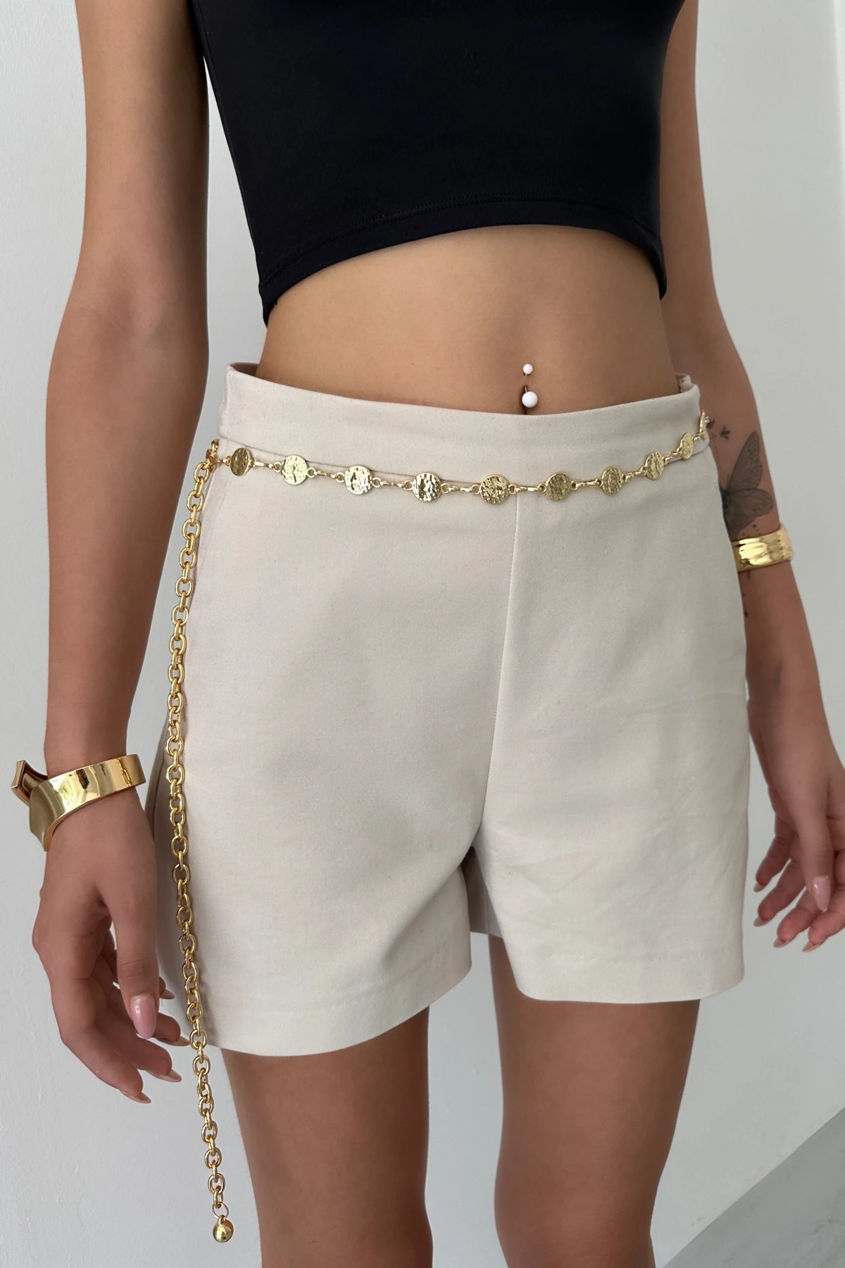 Desenli Yuvarlak Gold Tasarım Zincir Kemer