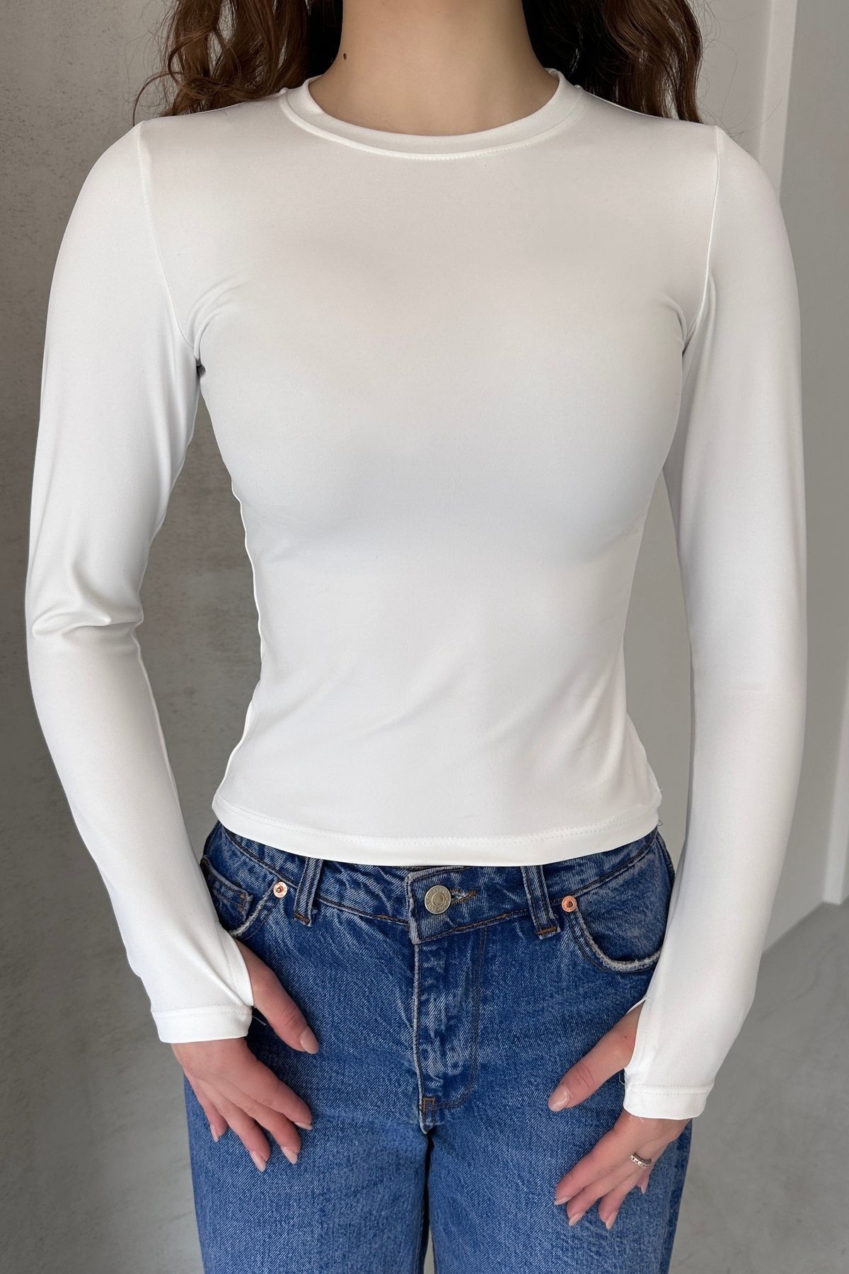 OYSH KUMAŞ PARMAK GEÇİRMELİ UZUN KOL BODY