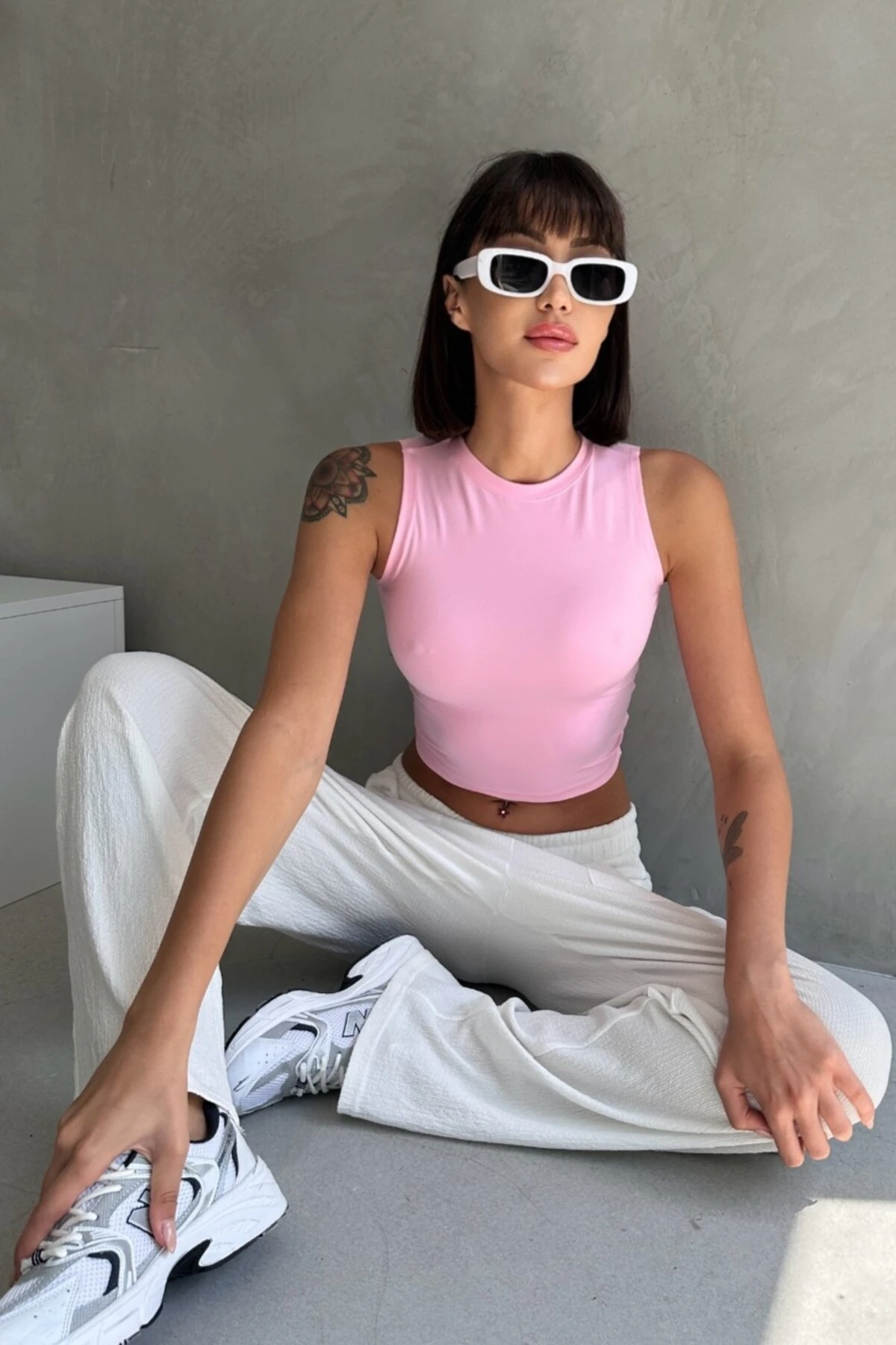 MODAL KUMAŞ BİSİKLET YAKA KOLSUZ BODY - pembe