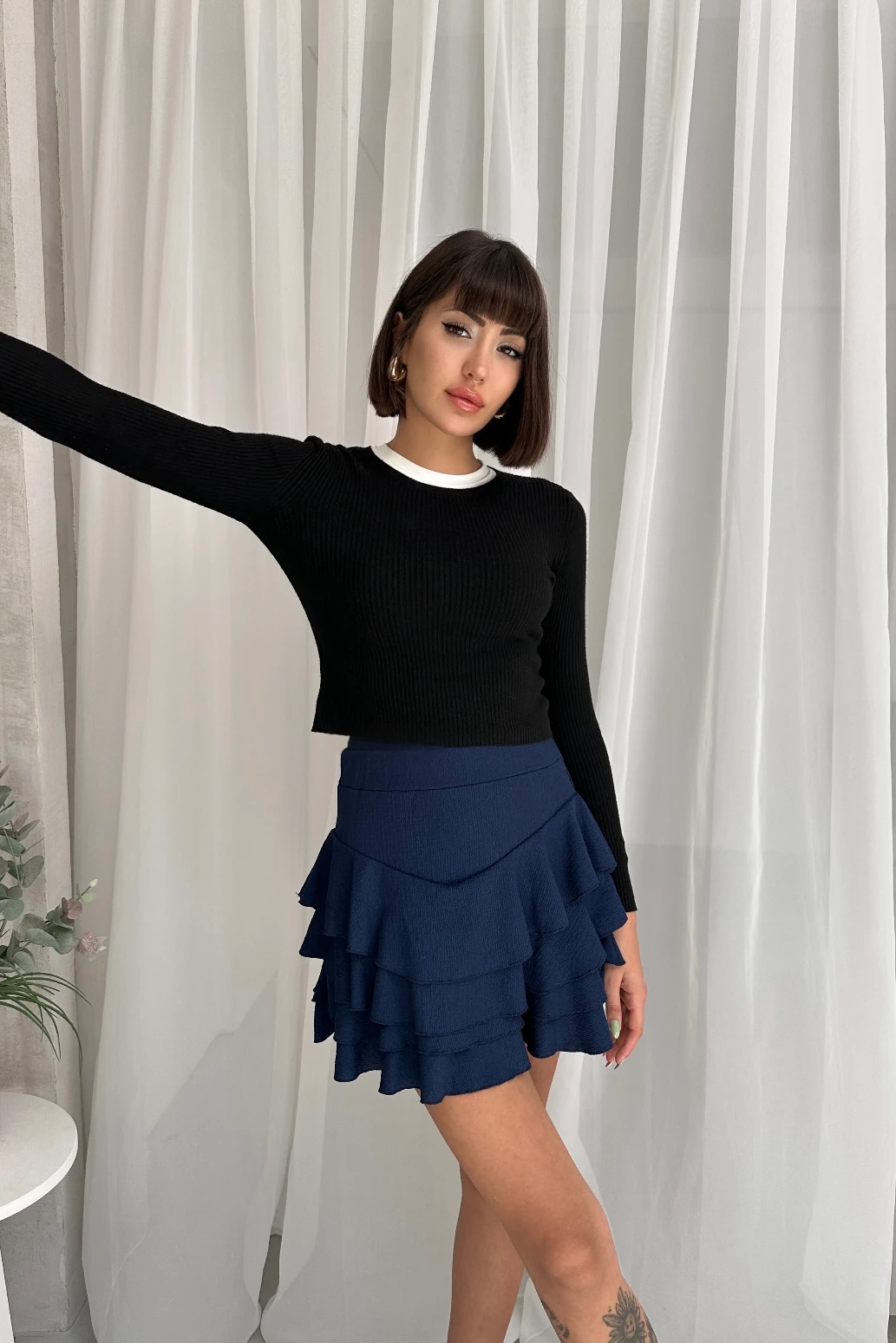 YÜKSEK BEL 4 KATLI BÜRÜMCÜK KLOŞ MİNİ ETEK