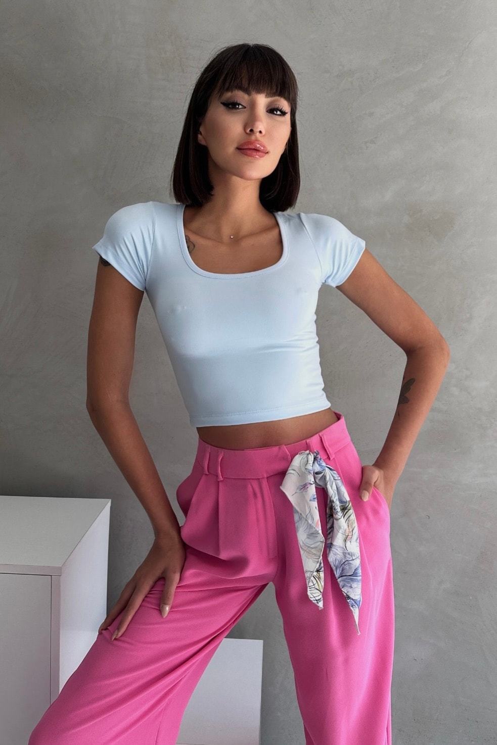 MODAL KUMAŞ OVAL YAKA YARIM KOL BODY - bebe mavi̇