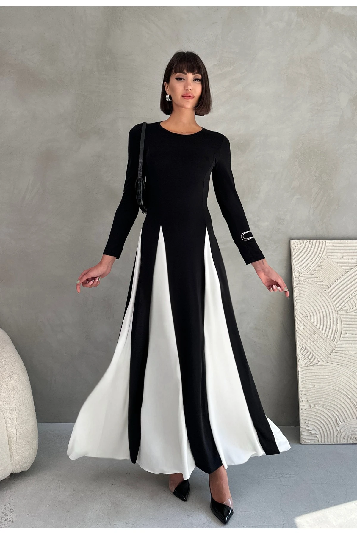 UZUN KOL PARÇALI SANDY ELBİSE
