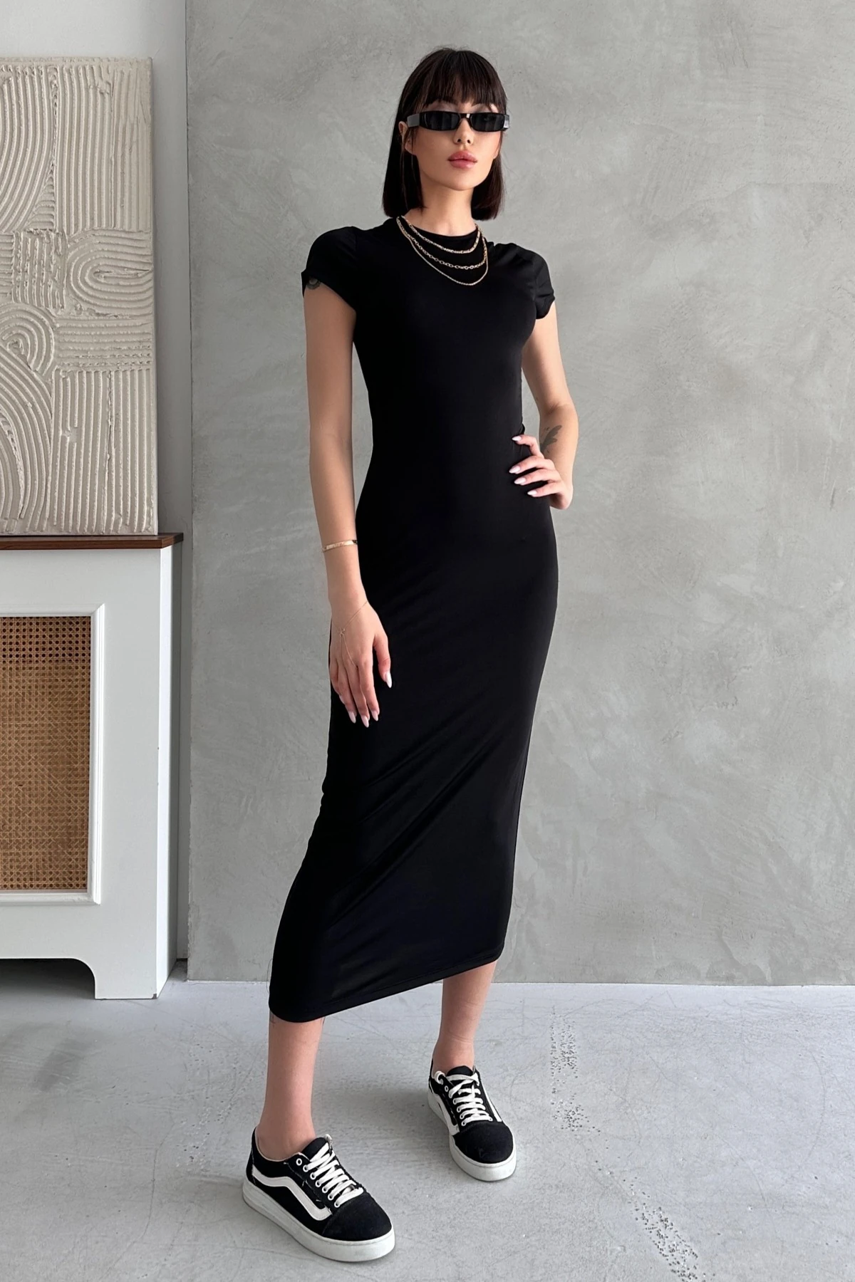 YARIM KOL BASİC CASUAL GÜNLÜK SANDY ELBİSE