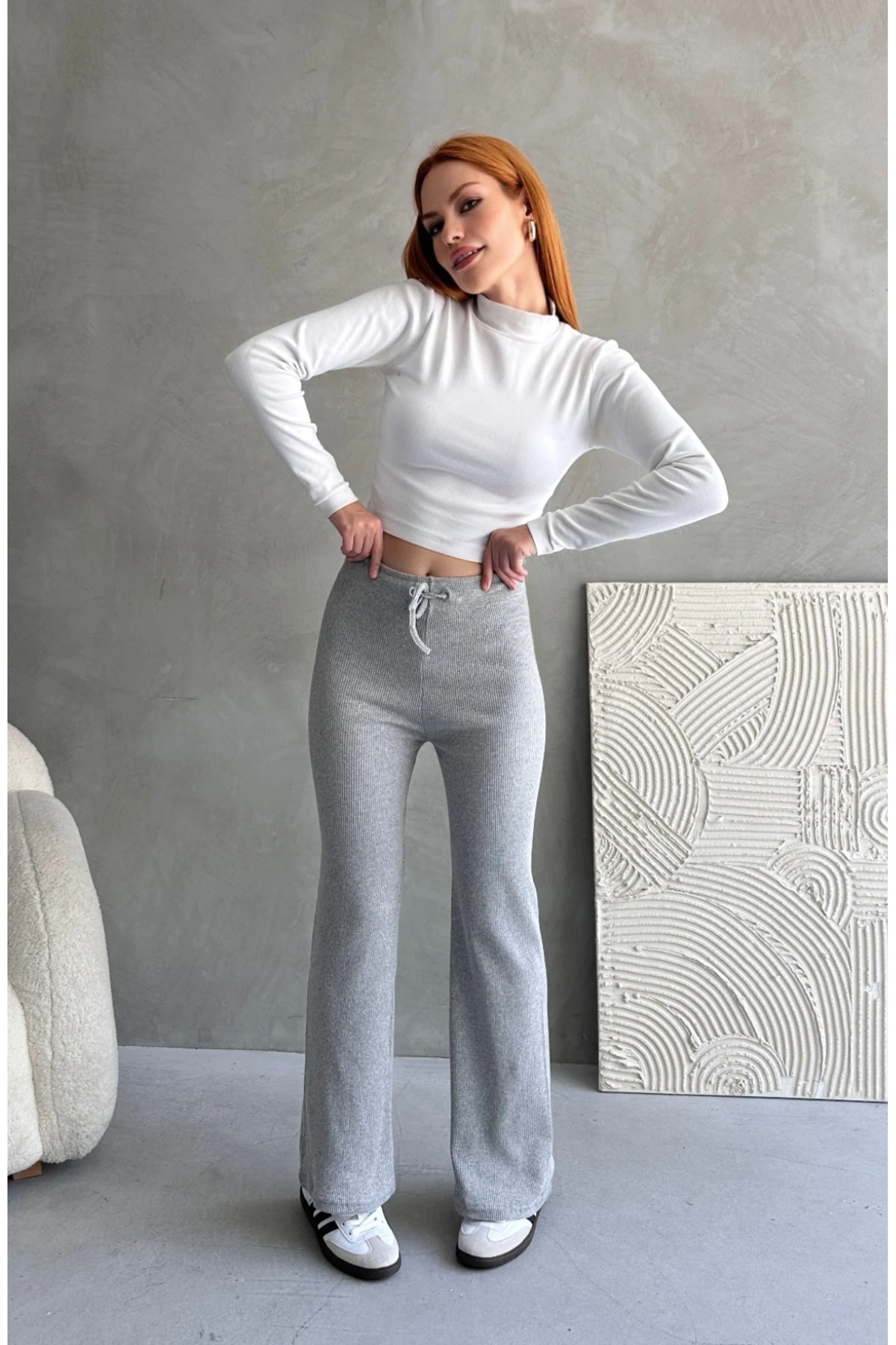 KUŞ GÖZÜ KAŞKORSE PANTOLON - gri