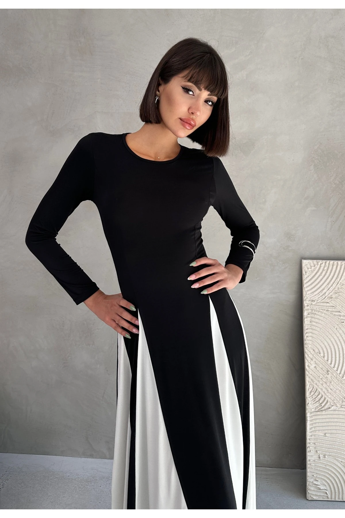 UZUN KOL PARÇALI SANDY ELBİSE