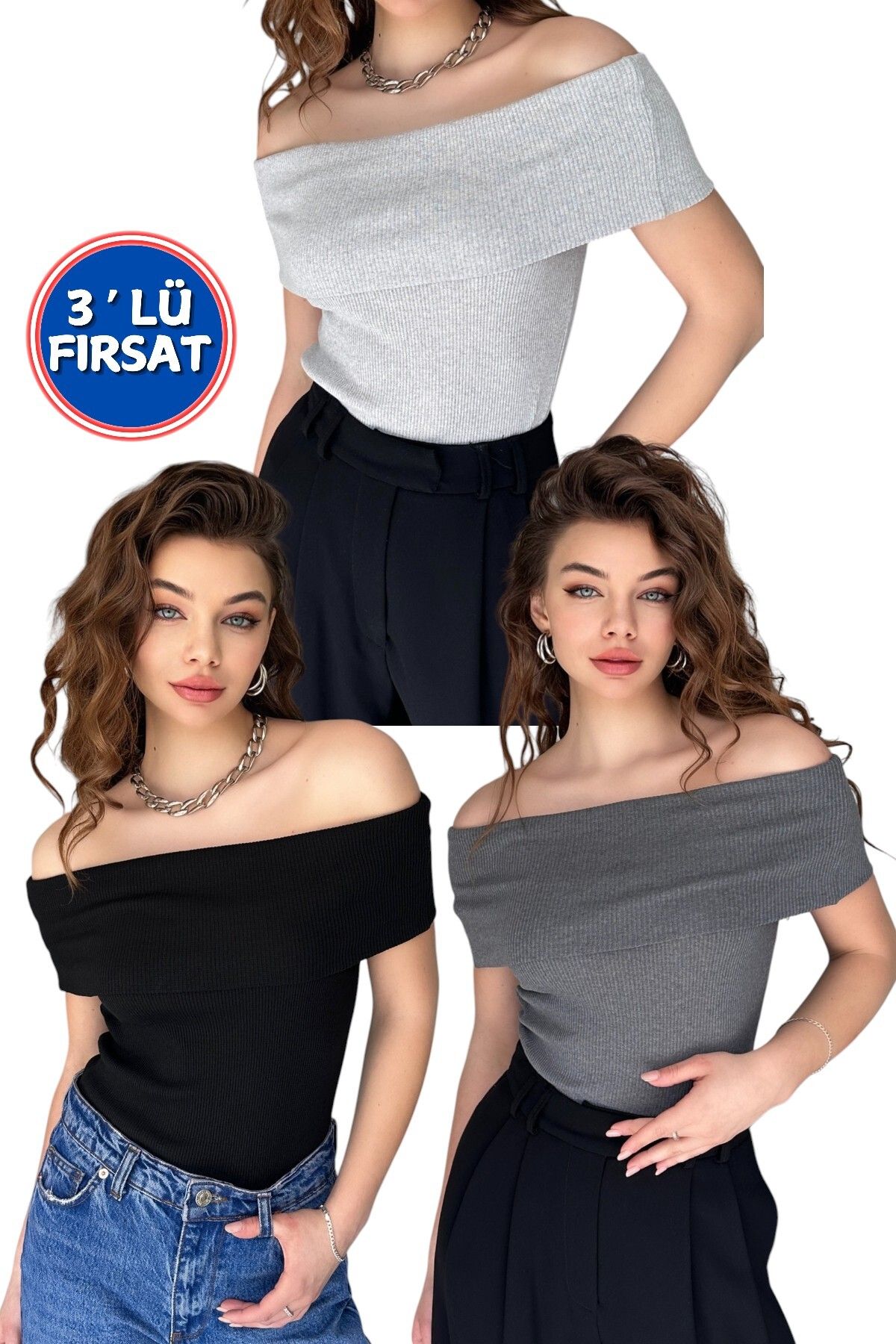 MADONNA YAKA KOLSUZ KAŞKORSE BLUZ - si̇yah - füme - gri̇
