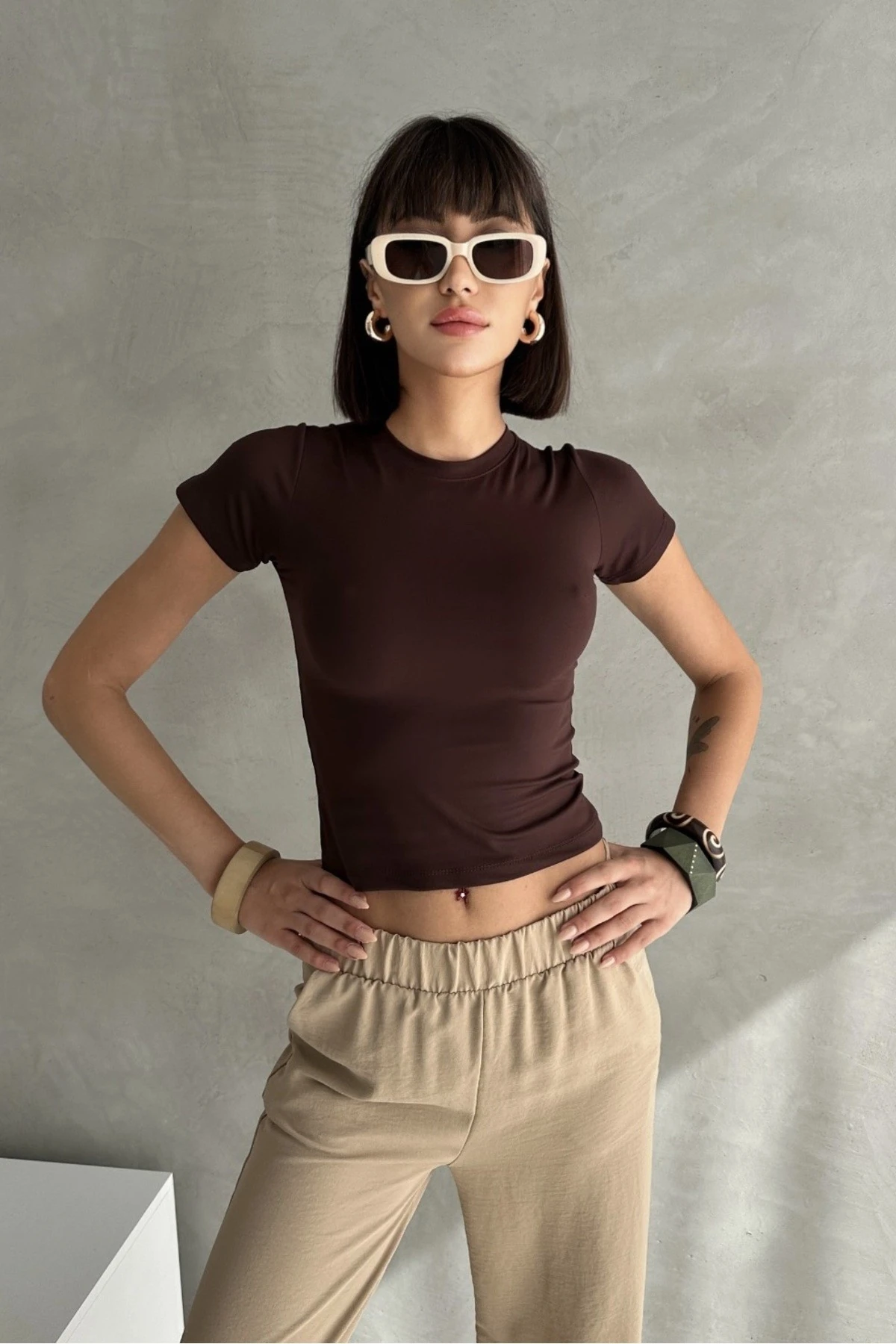 MODAL KUMAŞ BİSİKLET YAKA YARIM KOL BLUZ