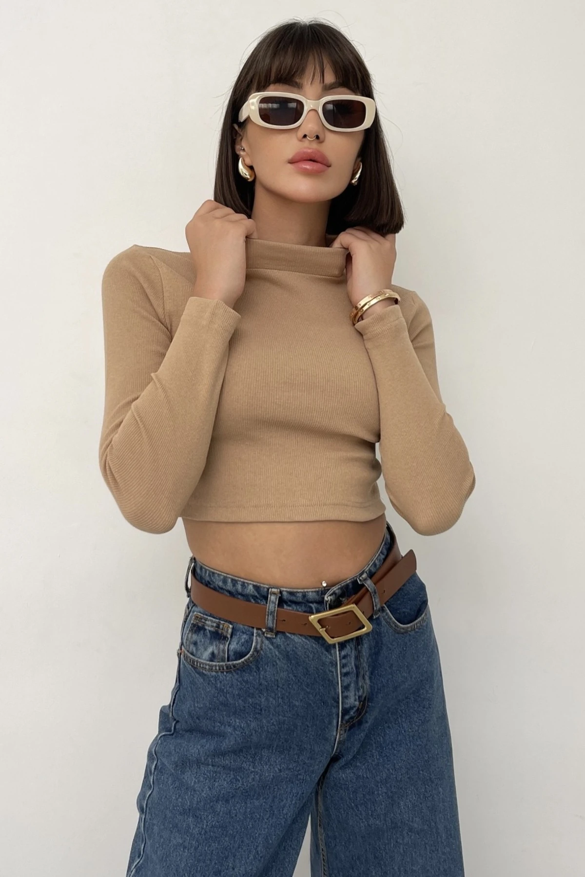 ALİCİA BALIKÇI YAKA UZUN KOL KAŞKORSE KAZAK - camel