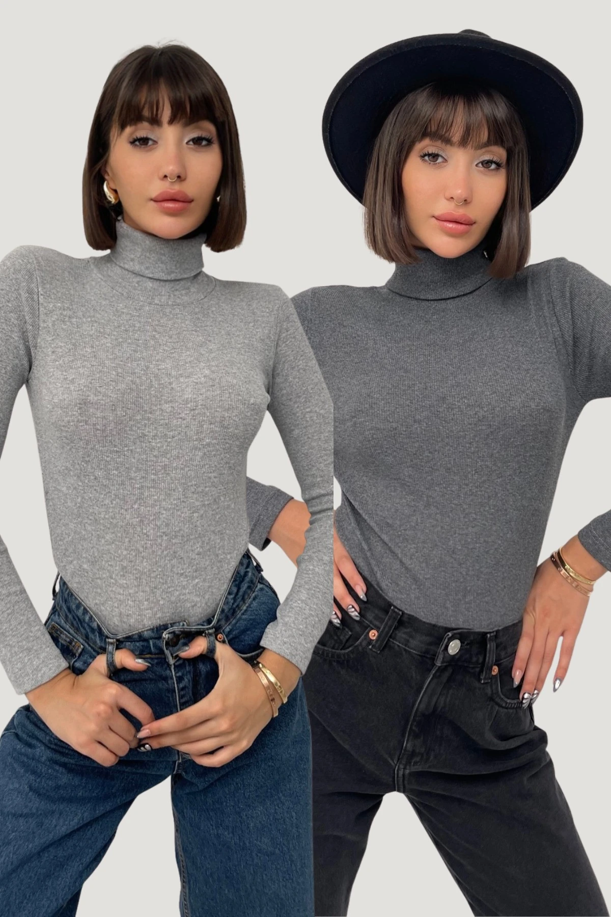 TOKYO TAM YAKA UZUN KOL KAŞKORSE KAZAK - ANTRASİT/AÇIK GRİ