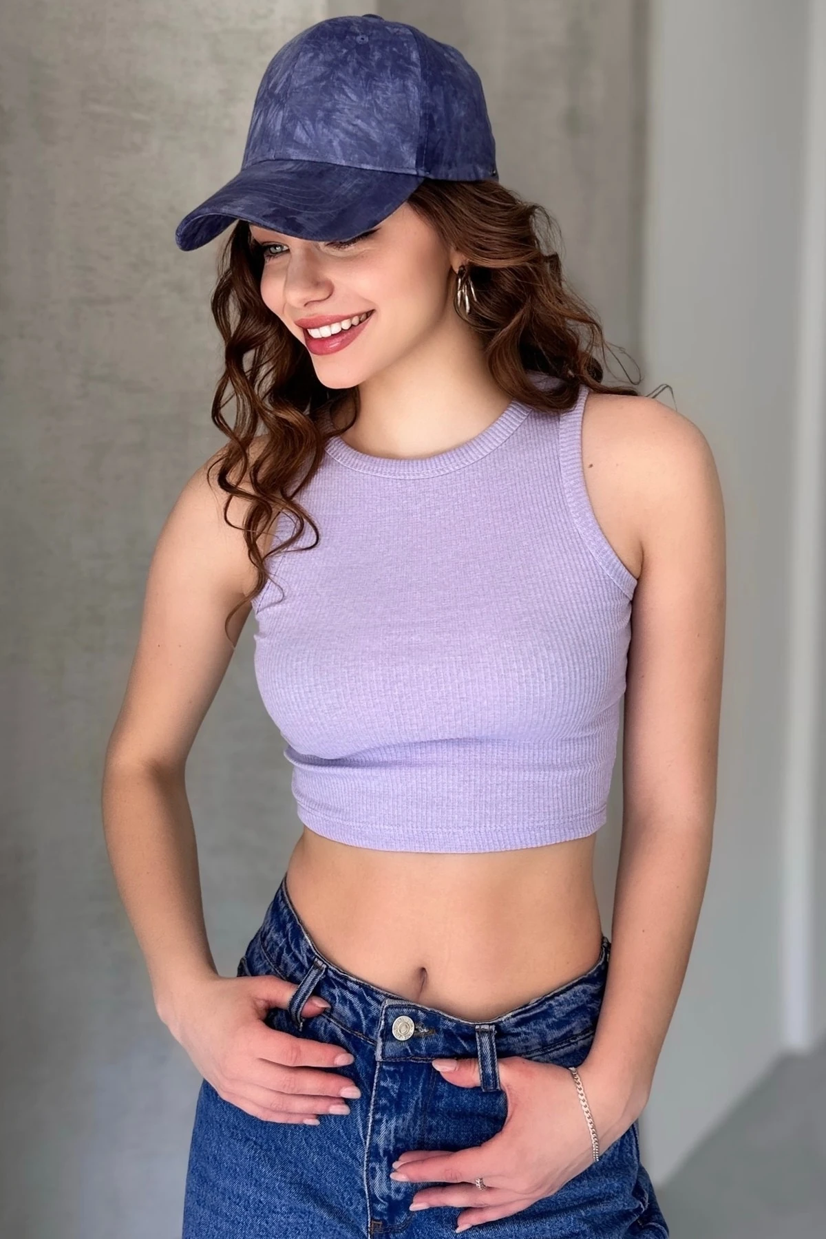 BİSİKLET YAKA, FİTİLLİ GÖRÜNÜMLÜ, KALIN ASKILI, KAŞKORSE CROP ATLET