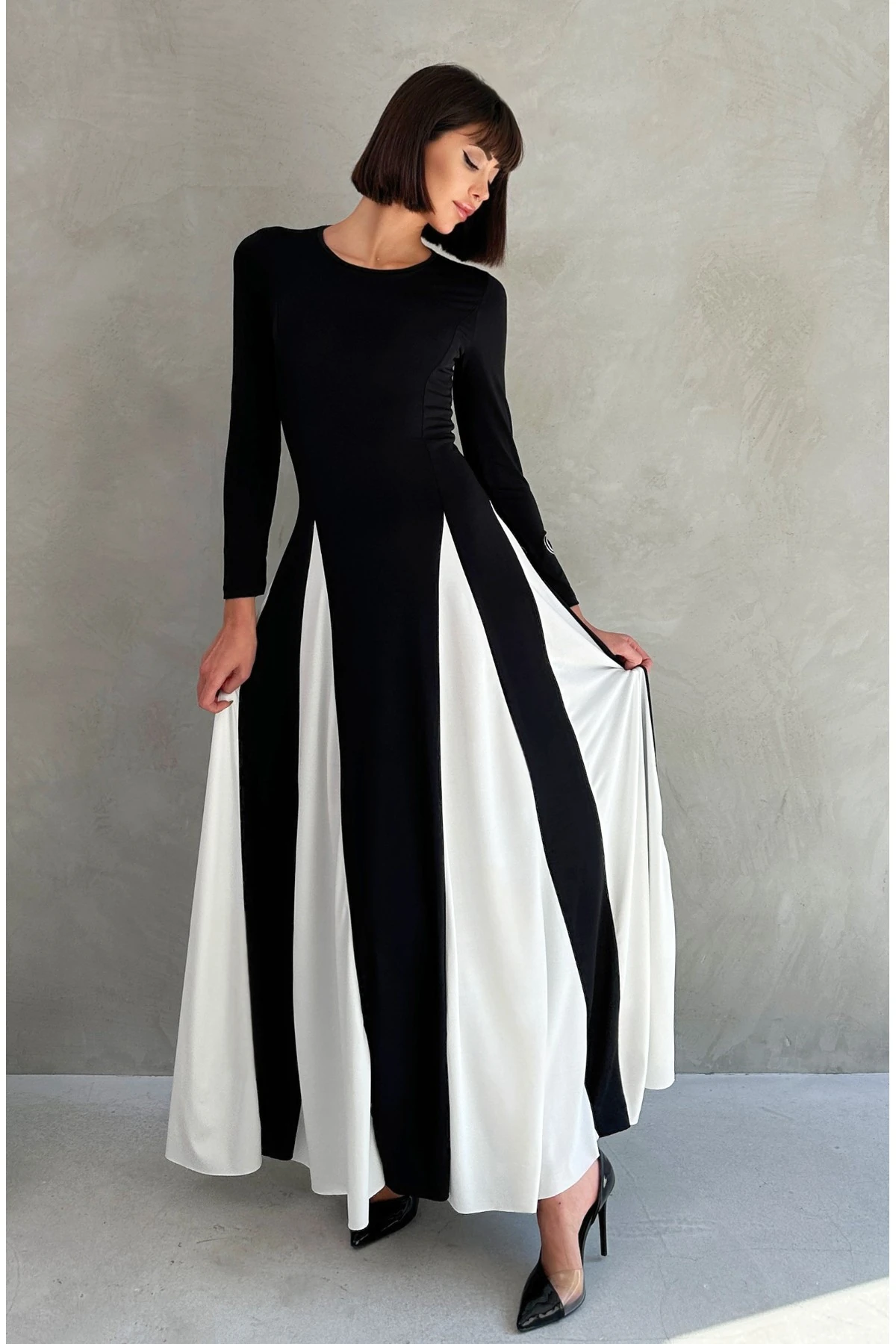 UZUN KOL PARÇALI SANDY ELBİSE