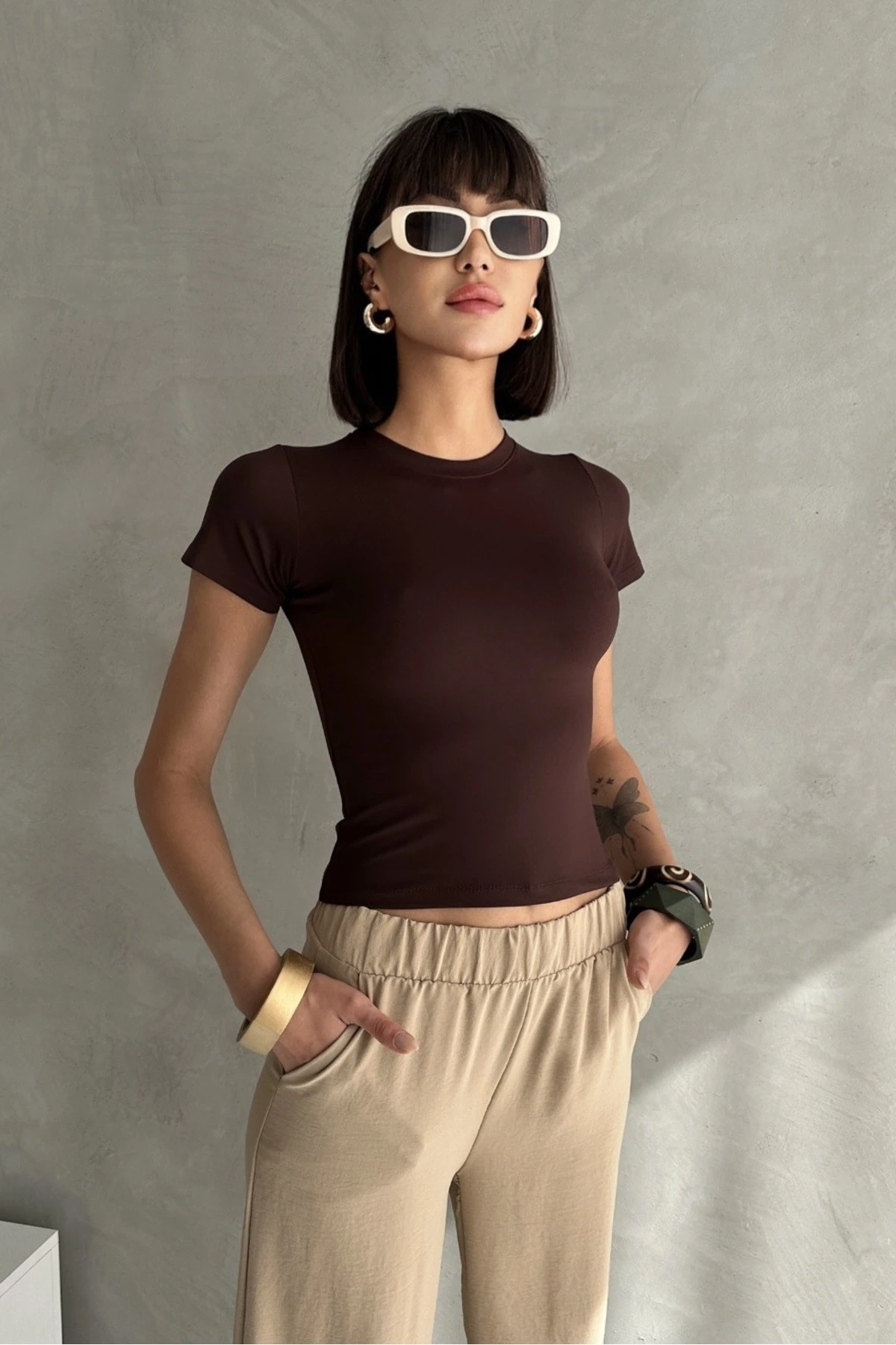 MODAL KUMAŞ BİSİKLET YAKA YARIM KOL BLUZ