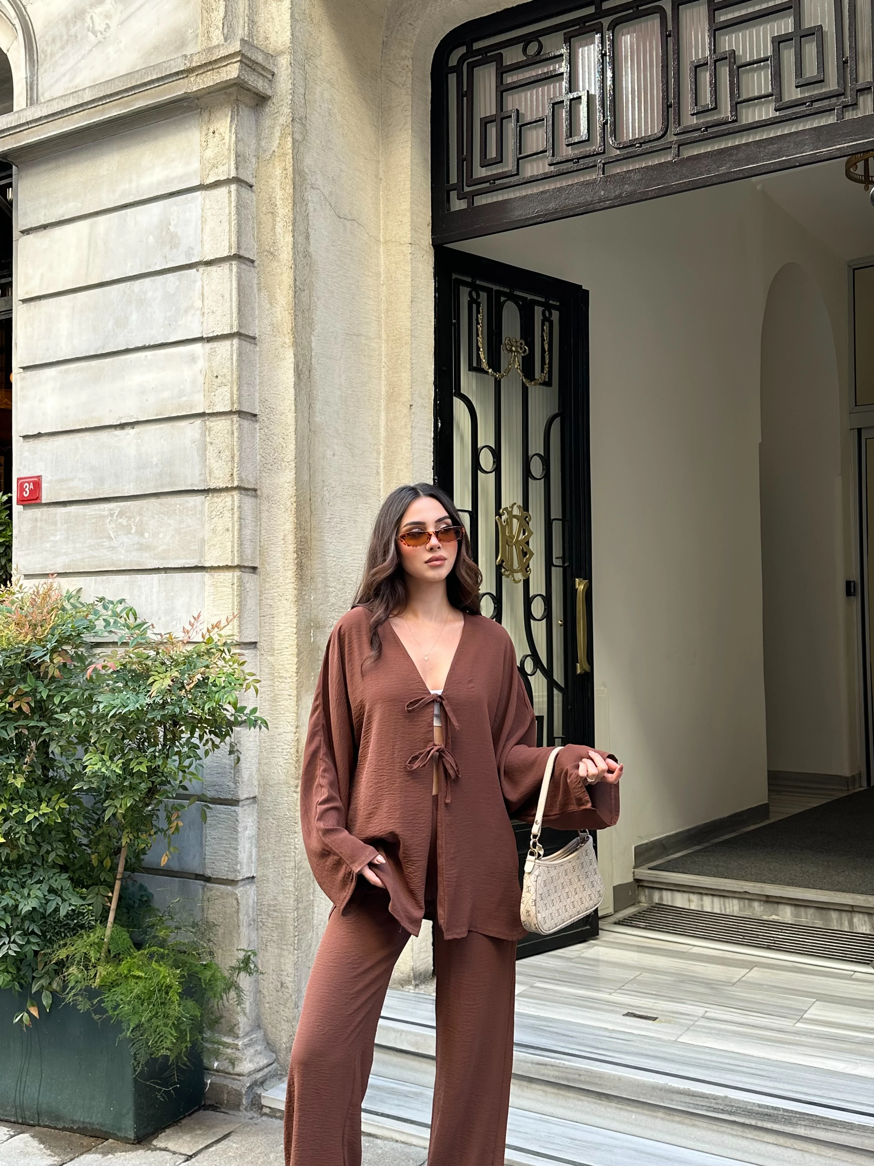 Kadın Önden Bağlamalı Gömlek, Palazzo Pantolon Aerobin Takım