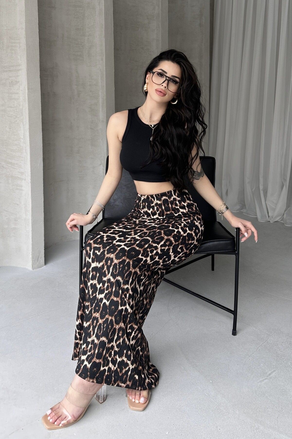 LEOPAR DESENLİ BÜRÜMCÜK KALEM ETEK