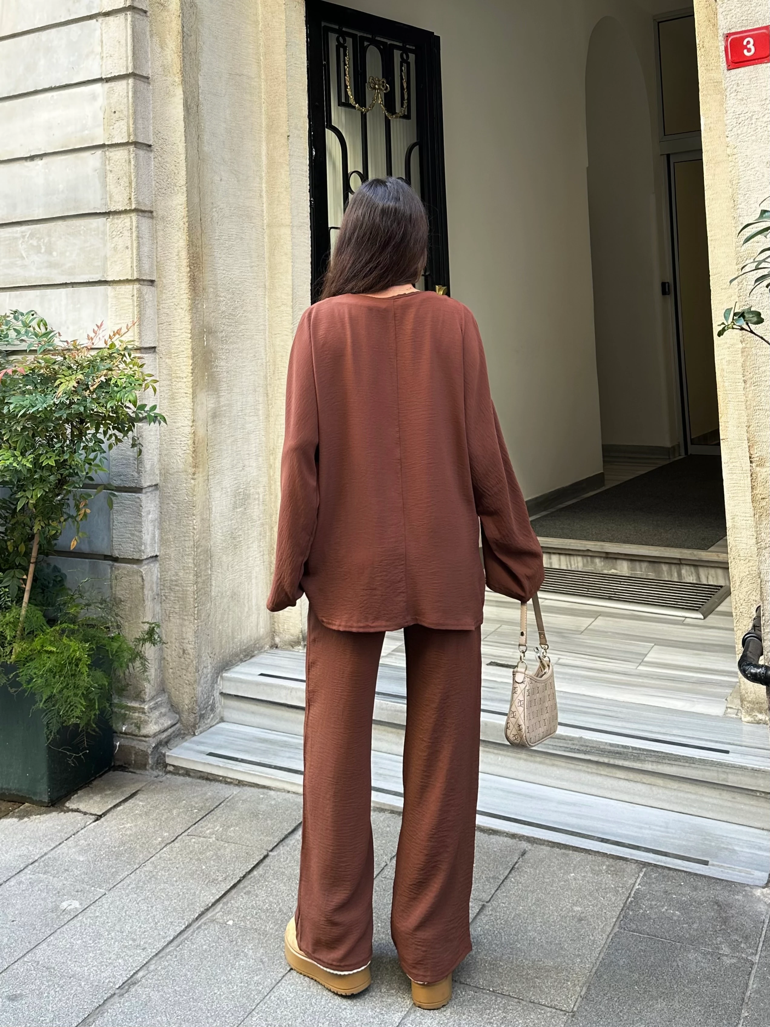 Kadın Önden Bağlamalı Gömlek, Palazzo Pantolon Aerobin Takım