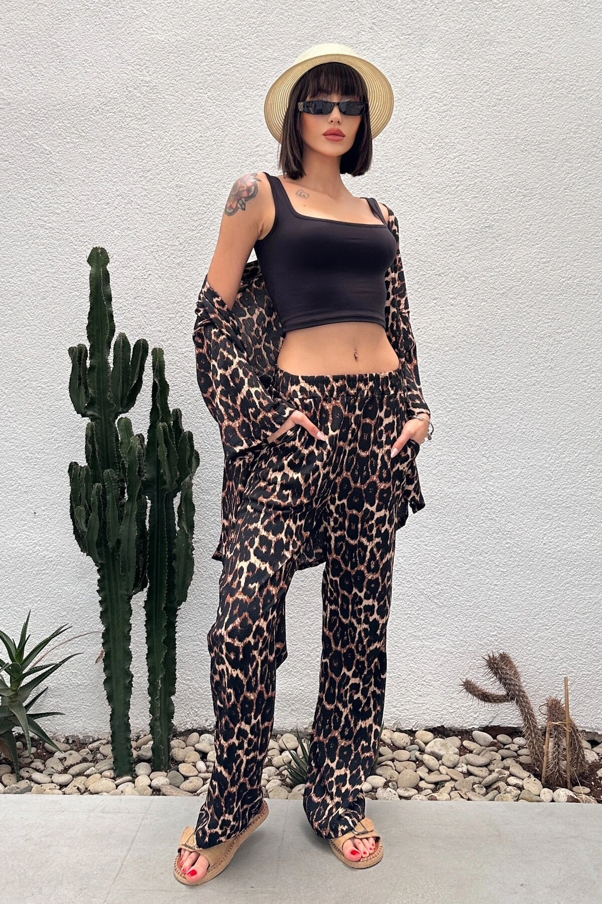 DESENLİ BÜRÜMCÜK KİMONO TAKIM - leopar