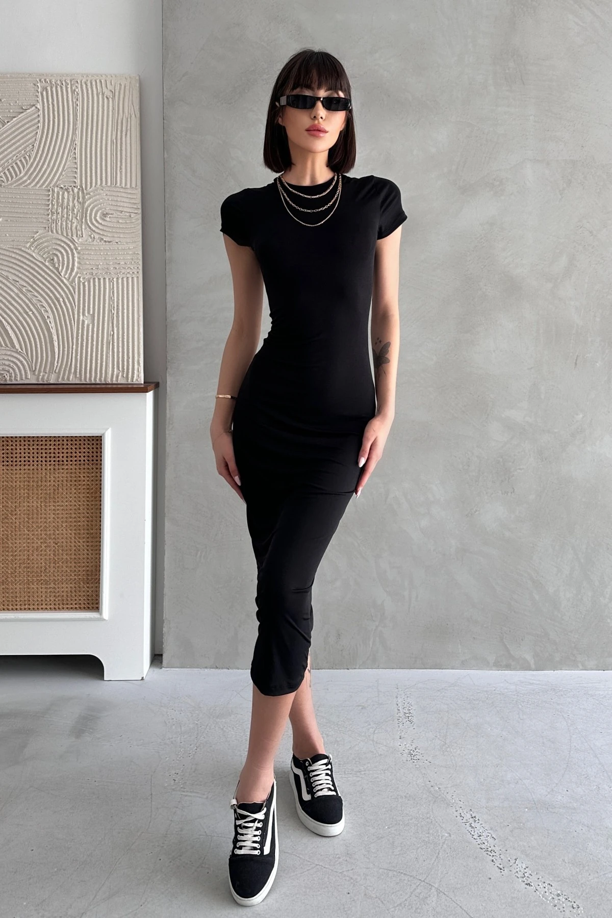 YARIM KOL BASİC CASUAL GÜNLÜK SANDY ELBİSE