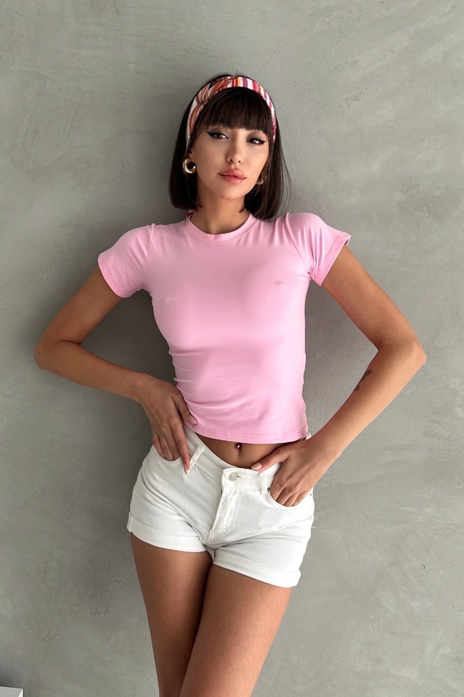 MODAL KUMAŞ BİSİKLET YAKA YARIM KOL BLUZ - şeker pembe