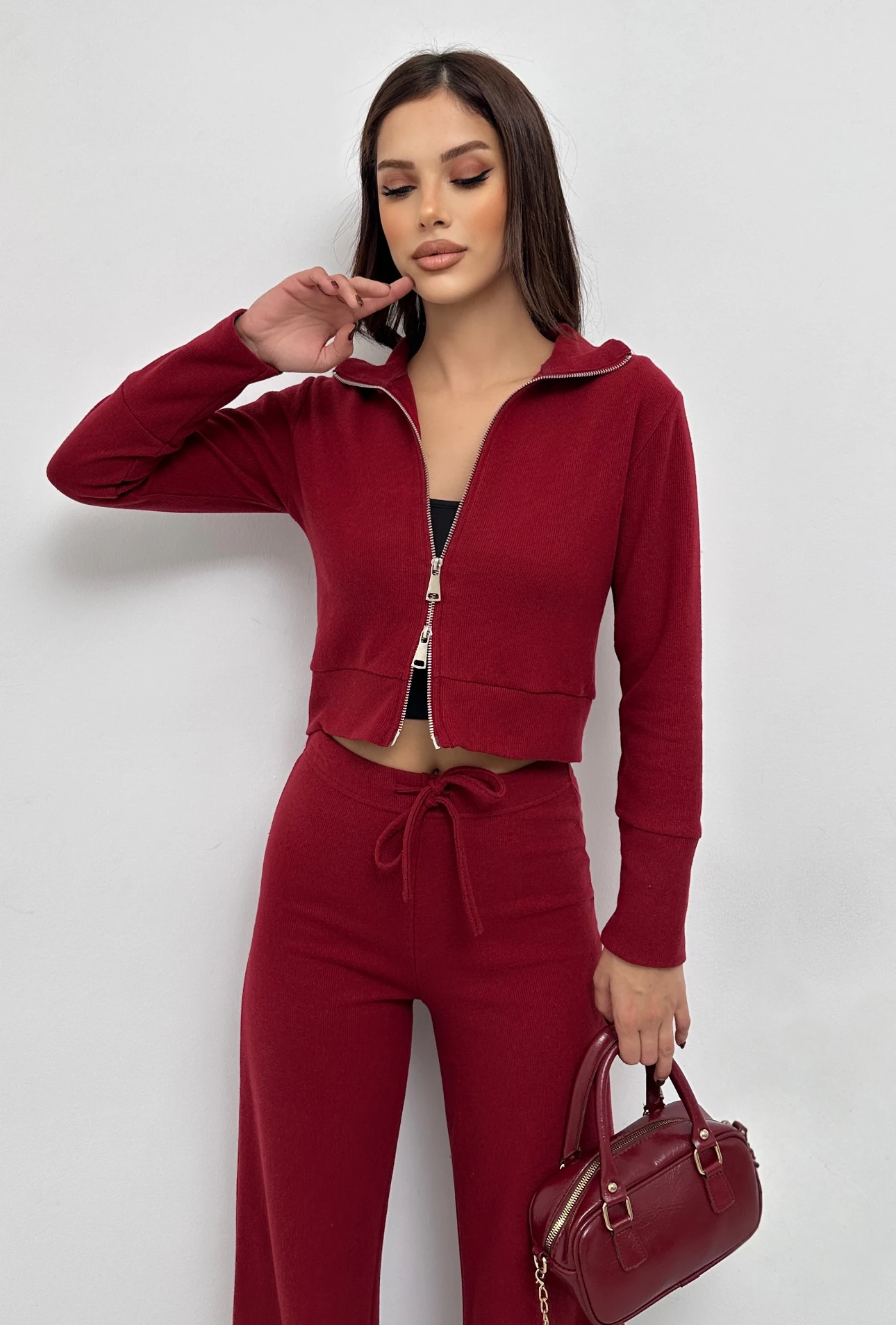 SELANİK ÇİFT FERMUARLI TAKIM - bordo