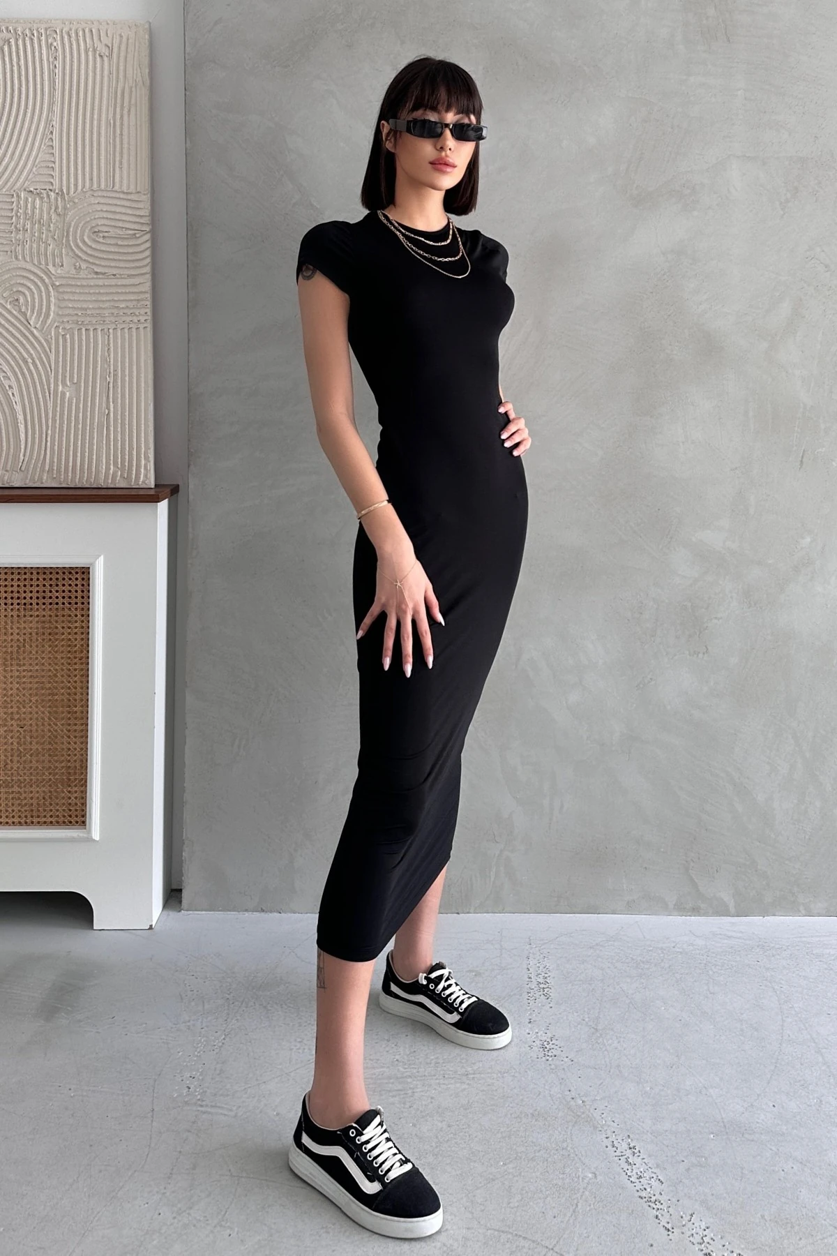 YARIM KOL BASİC CASUAL GÜNLÜK SANDY ELBİSE