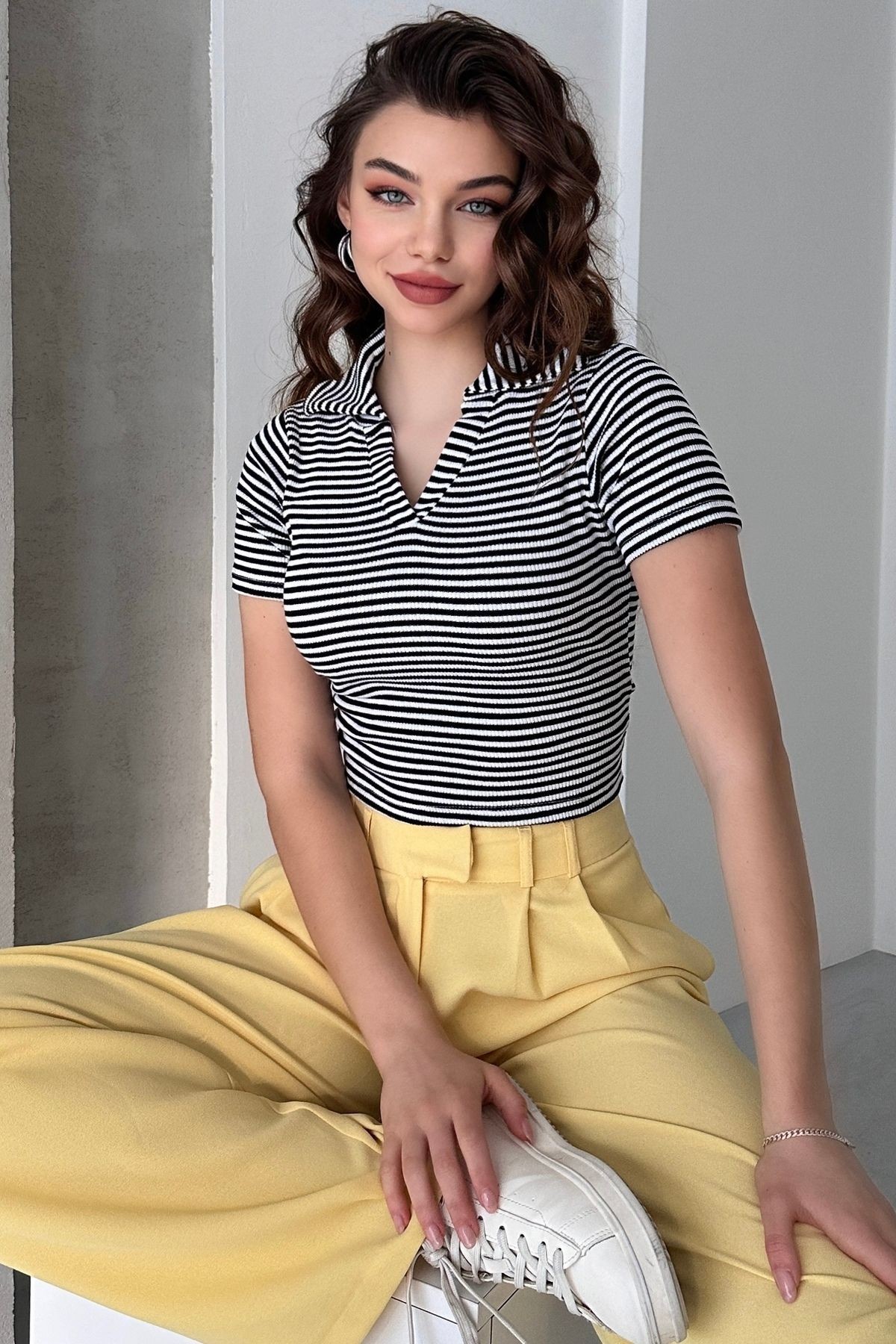 POLO YAKA KAŞKORSE KISA KOL CROP BODY