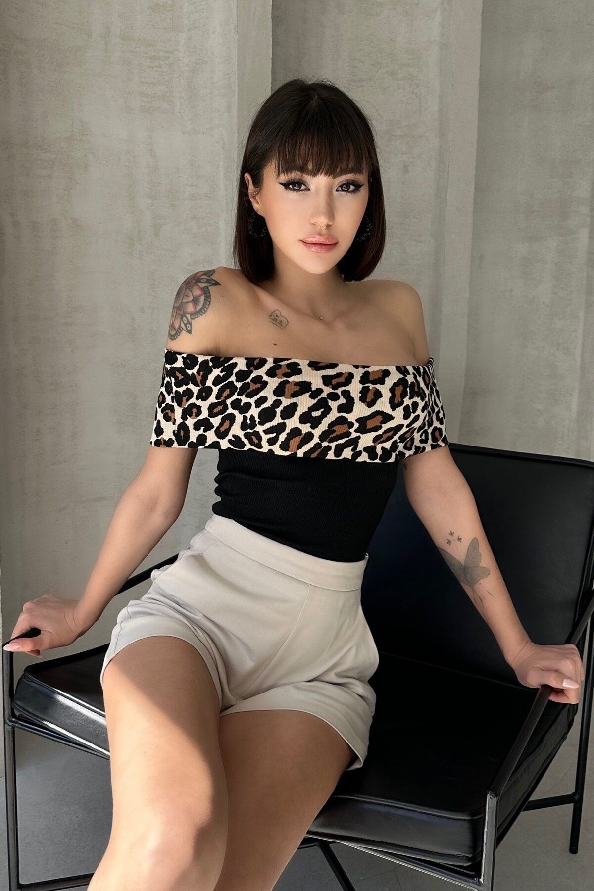 MADONNA LEOPAR YAKA KOLSUZ KAŞKORSE BLUZ