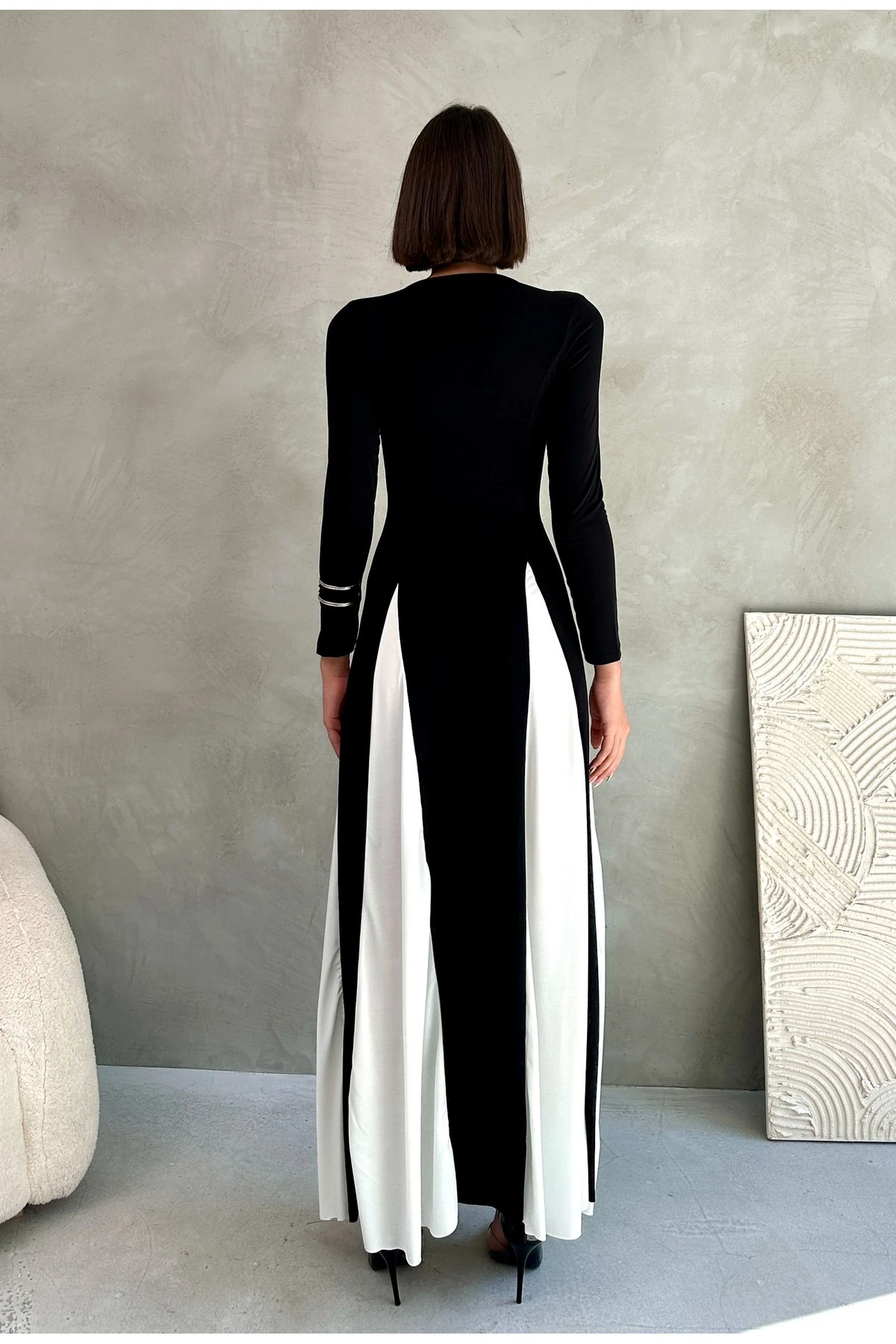 UZUN KOL PARÇALI SANDY ELBİSE