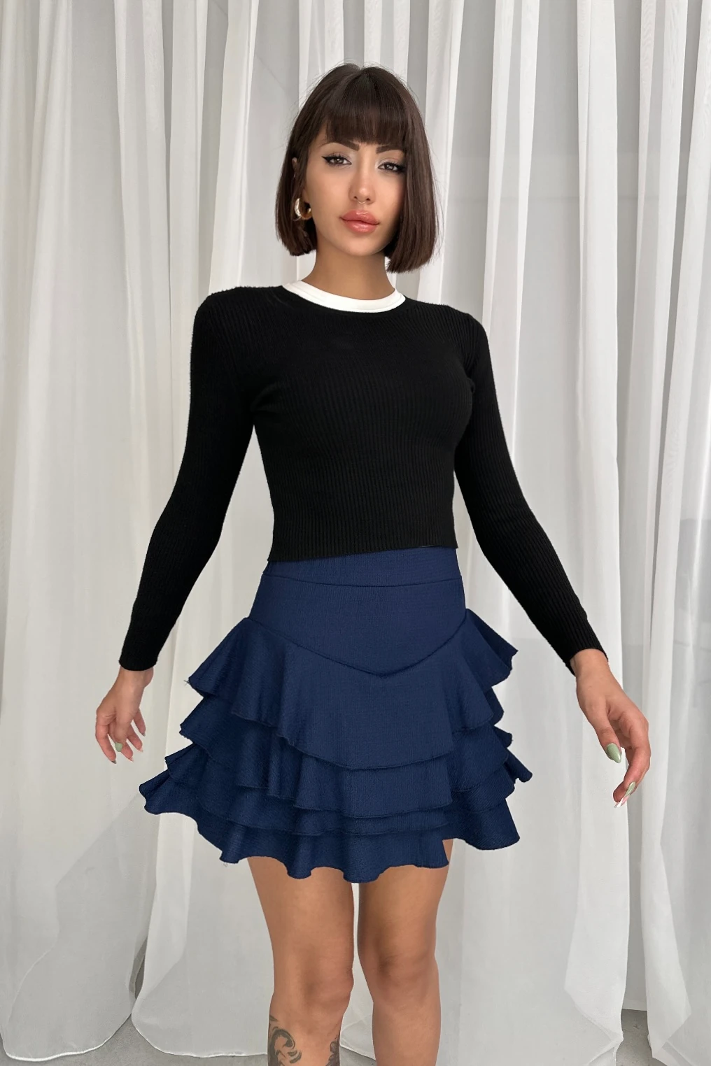 YÜKSEK BEL 4 KATLI BÜRÜMCÜK KLOŞ MİNİ ETEK