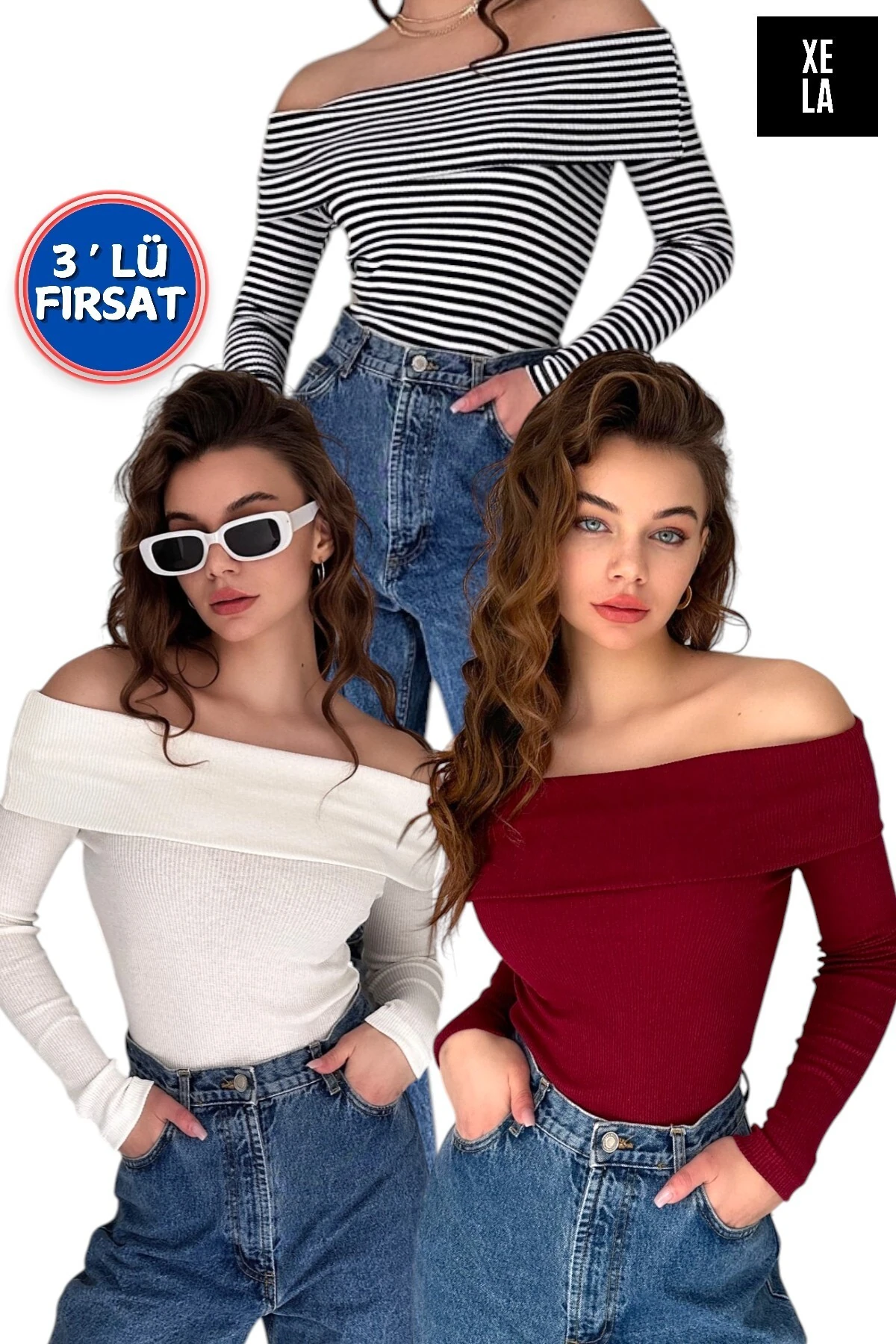 MADONNA YAKA KAŞKORSE BLUZ - ekru - bordo - çi̇zgi̇li̇