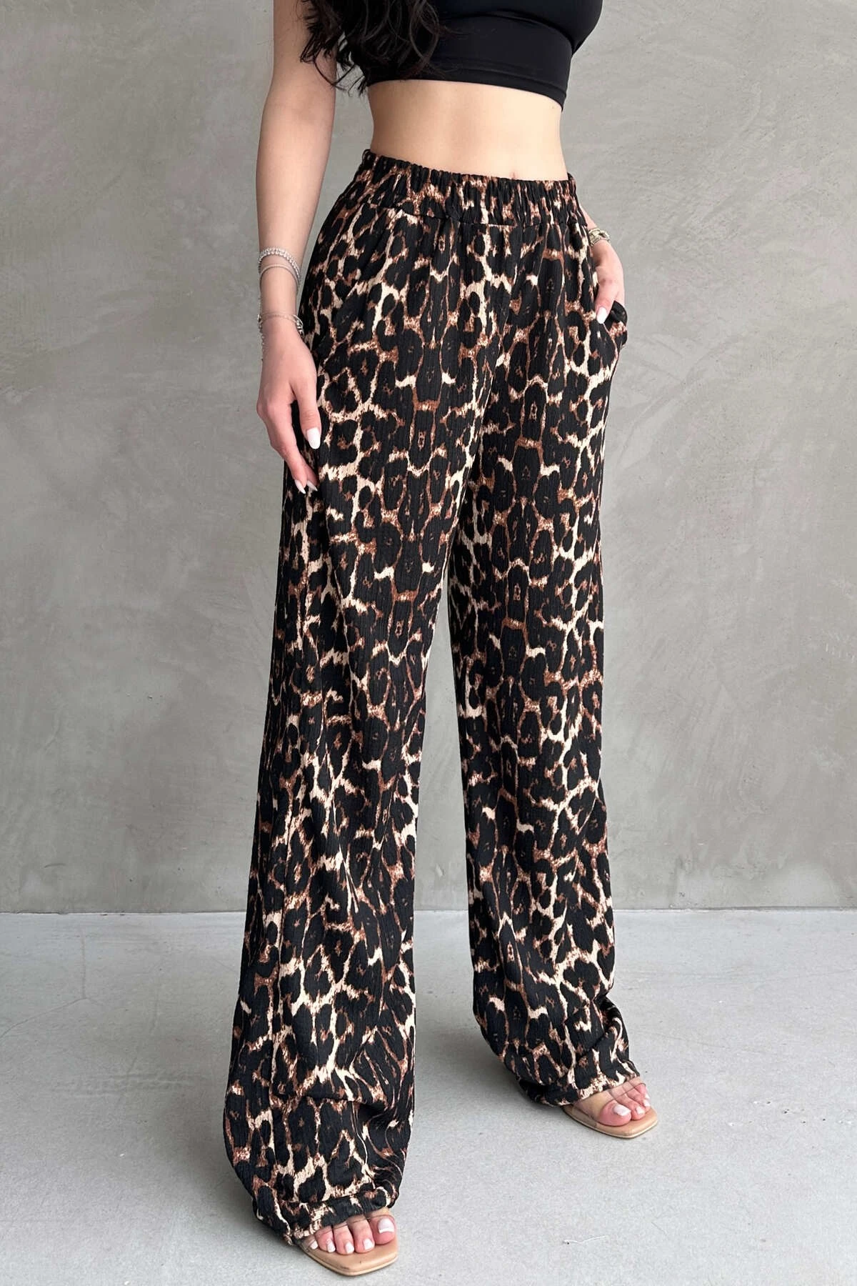 BELİ LASTİKLİ, CEPLİ, BÜRÜMCÜK PALAZZO PANTOLON