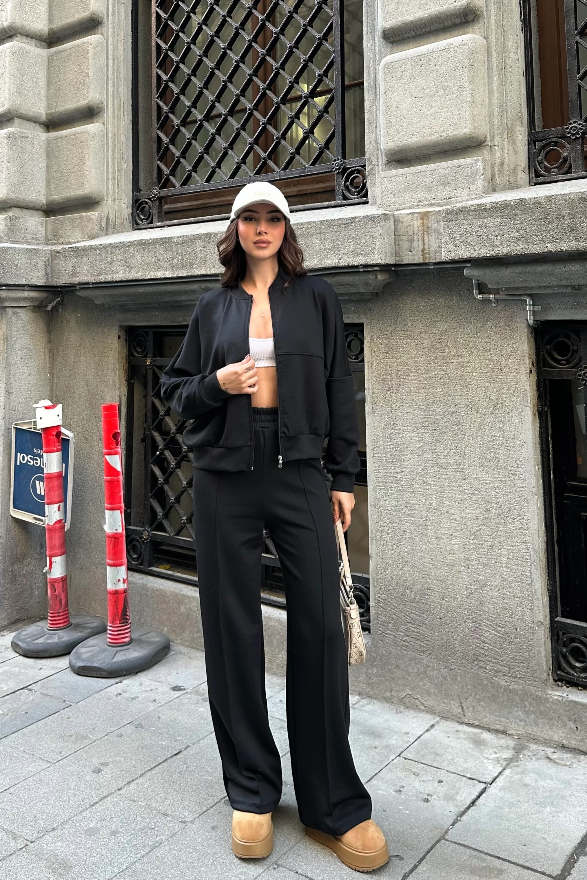 Modal Kumaş Fermuarlı Hırka, Beli Lastikli Pantolon Takım