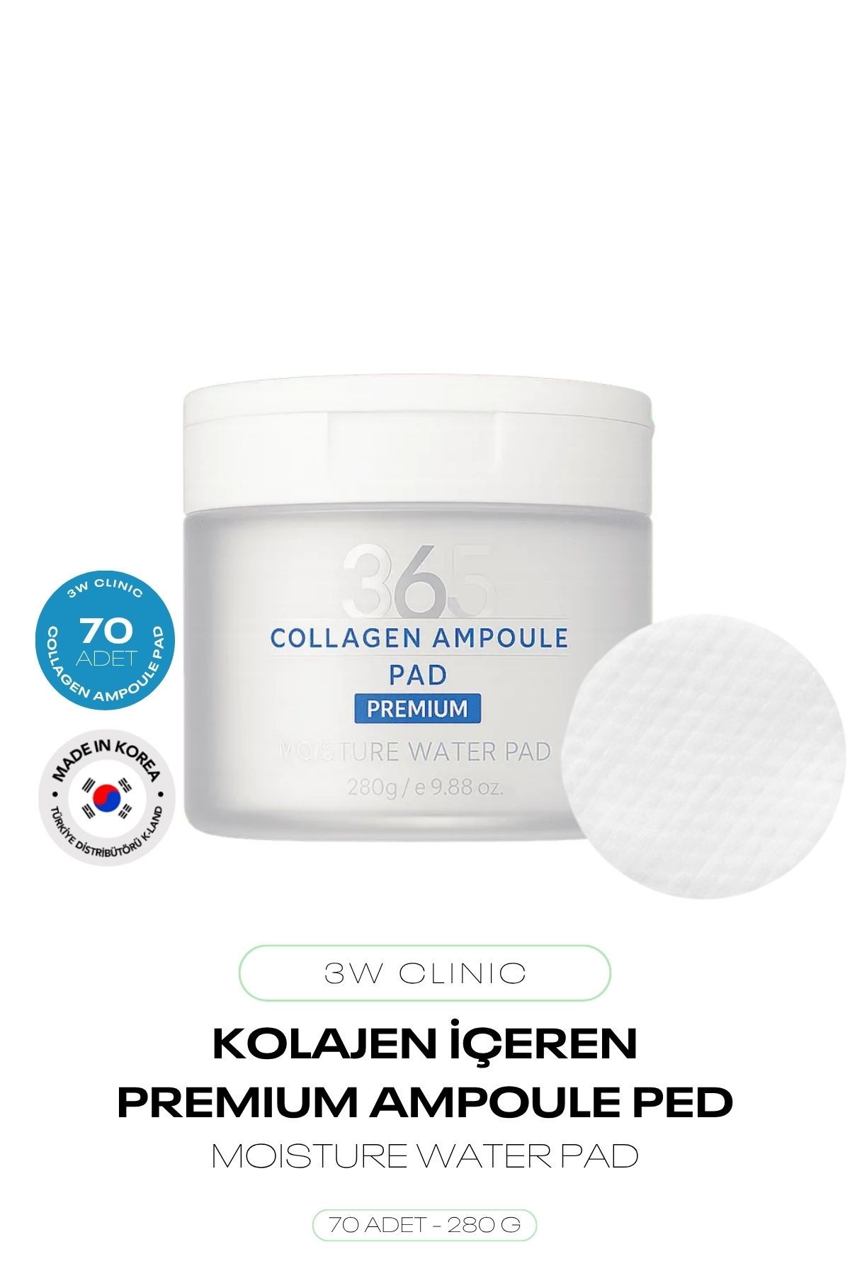 Kolajen İçeren Serum Ped 3W Clinic Collagen Amppule Pad 70 ADET