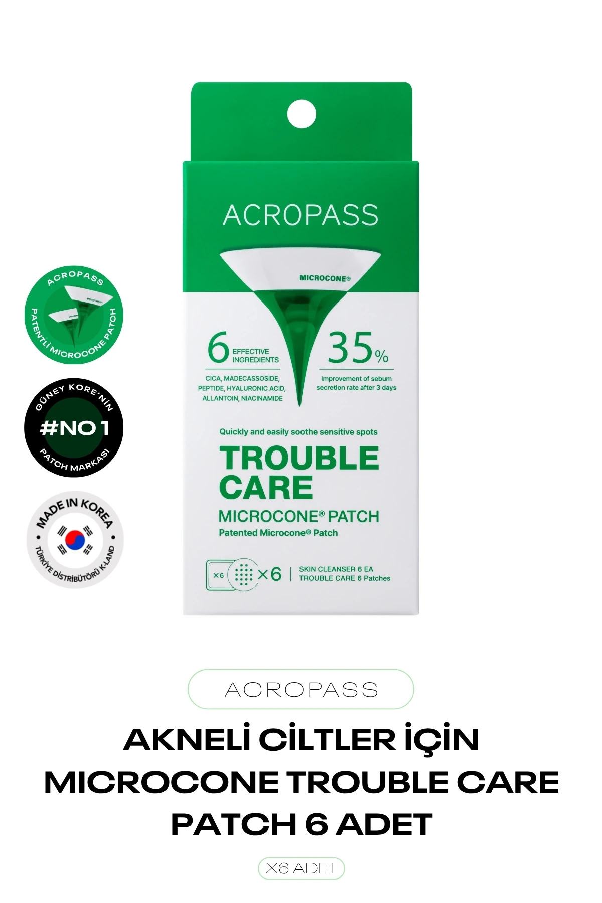 Yağ Bezesi ve Akneler için Mikro İğneli Bant Trouble Care Microcone Patch 6lı