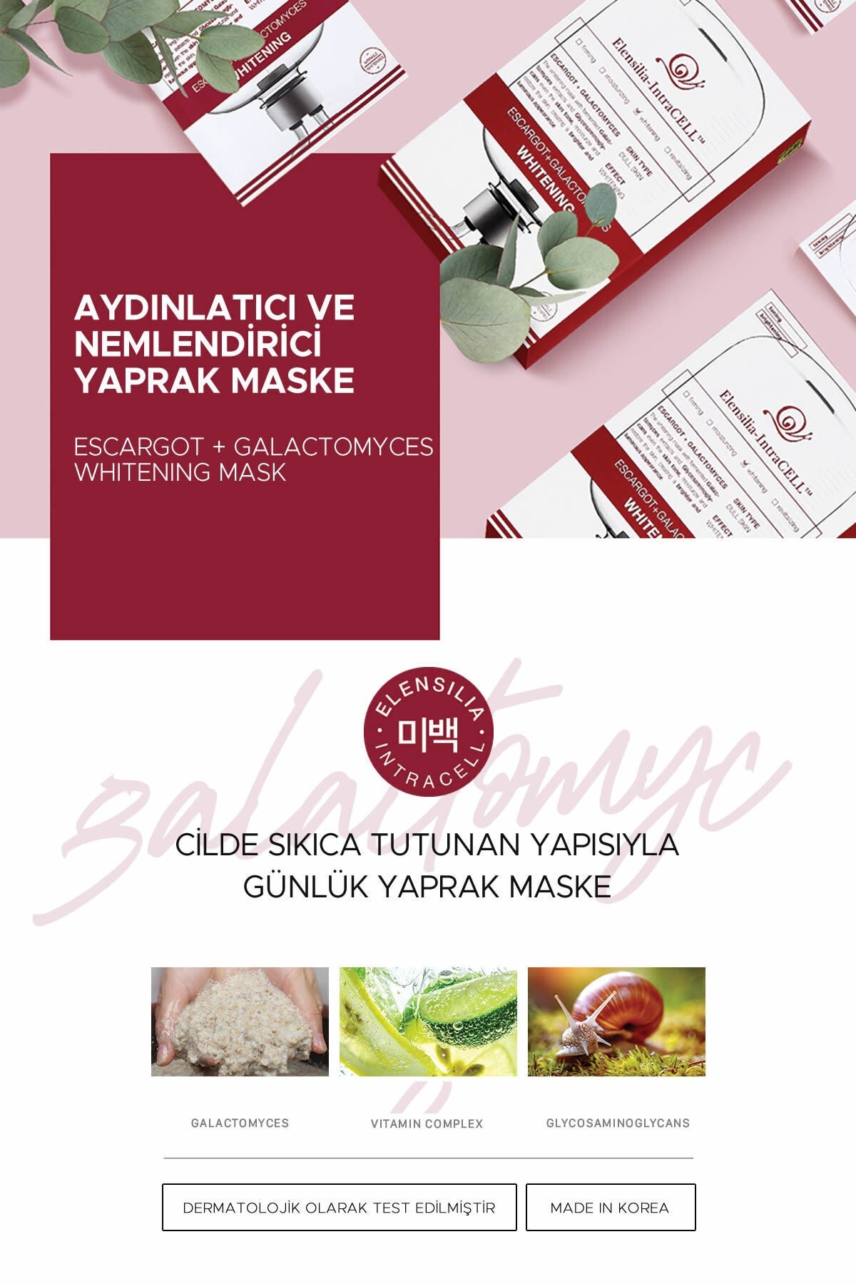 Escargot + Fermente Pirinç Aydınlatıcı Yaprak Maske Intracell Galactomyces Whitening Mask