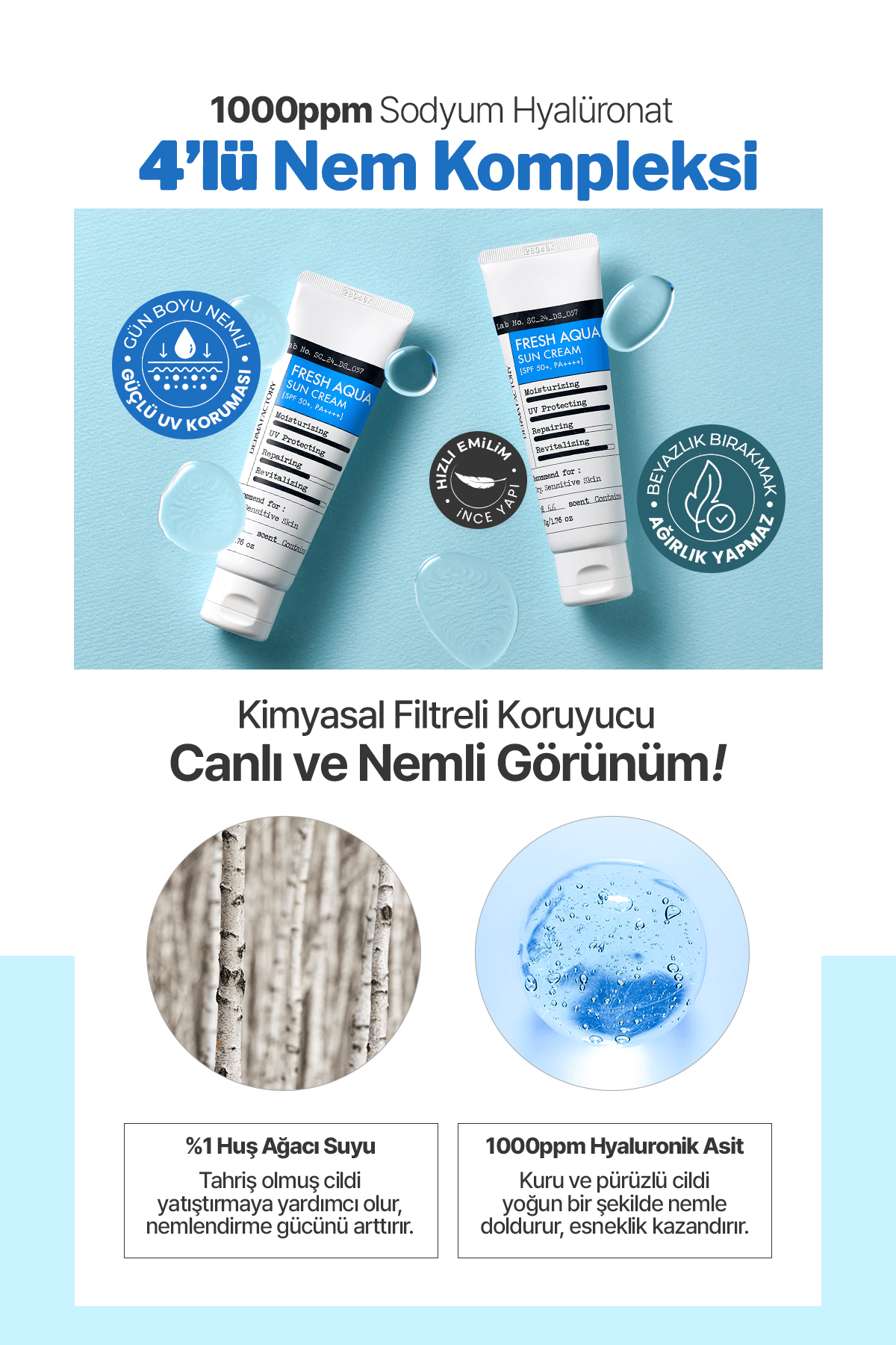 Su Bazlı Nemlendirici Güneş Kremi Derma Factory Fresh Aqua Sun Cream SPF 50+ PA++++