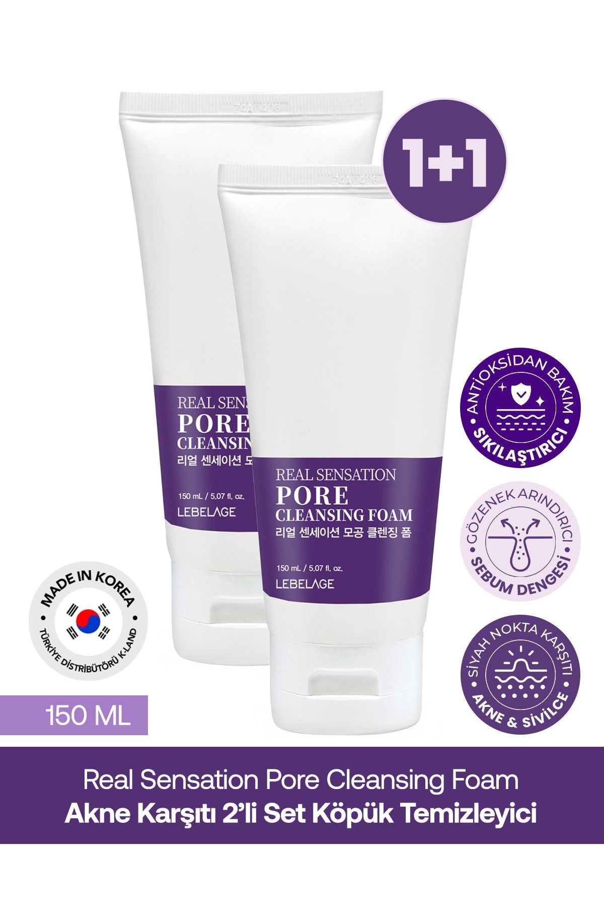 Gözenek Karşıtı Temizleyici 2li Set LEBELAGE Real Sensation Pore Cleansing Foam 1+1