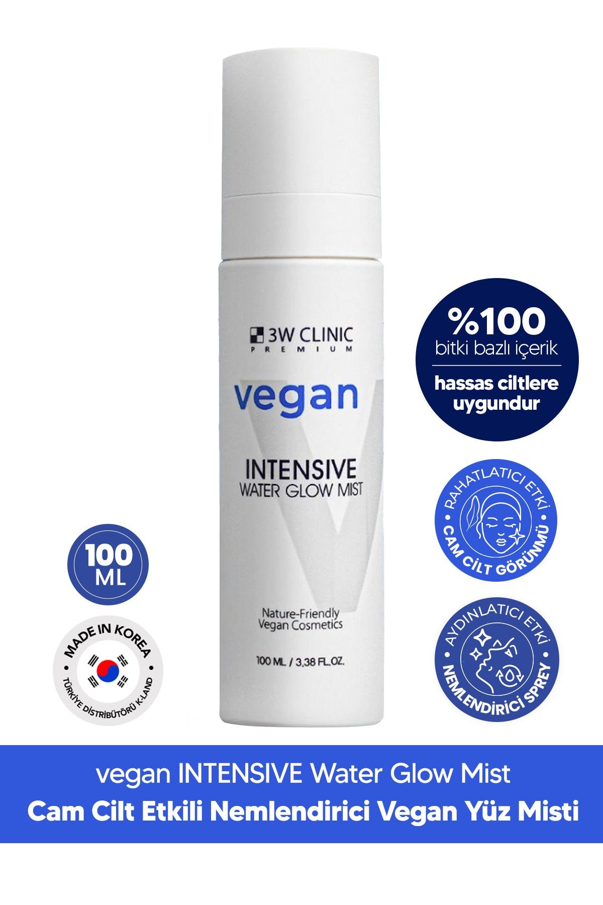 Cam Cilt Görünümü Yaratan Vegan Nemlendirici Yüz Misti 3W CLINIC Vegan Water Glow Mist 100ml