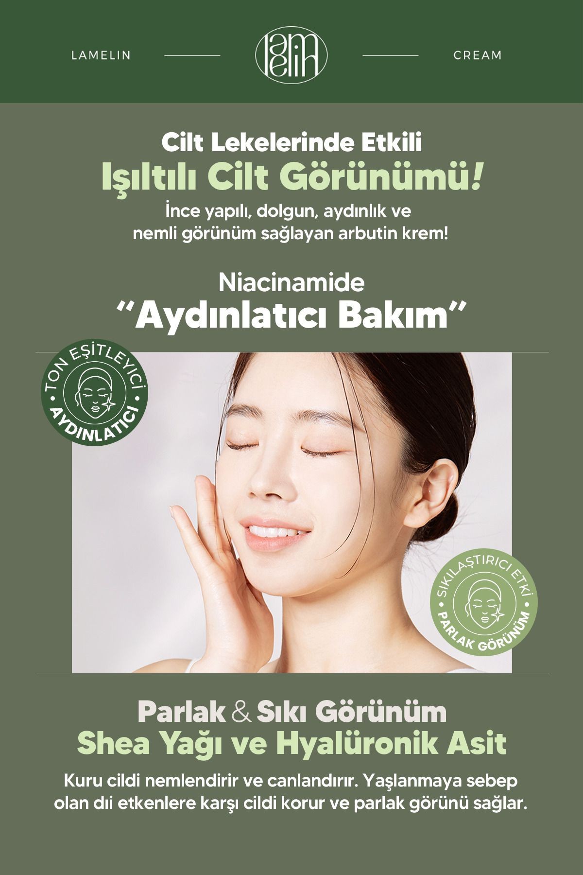 Arbutin İçeren Leke ve Yüz Bakım Kremi Lamelin Arbutin Pure Cream 50 ml