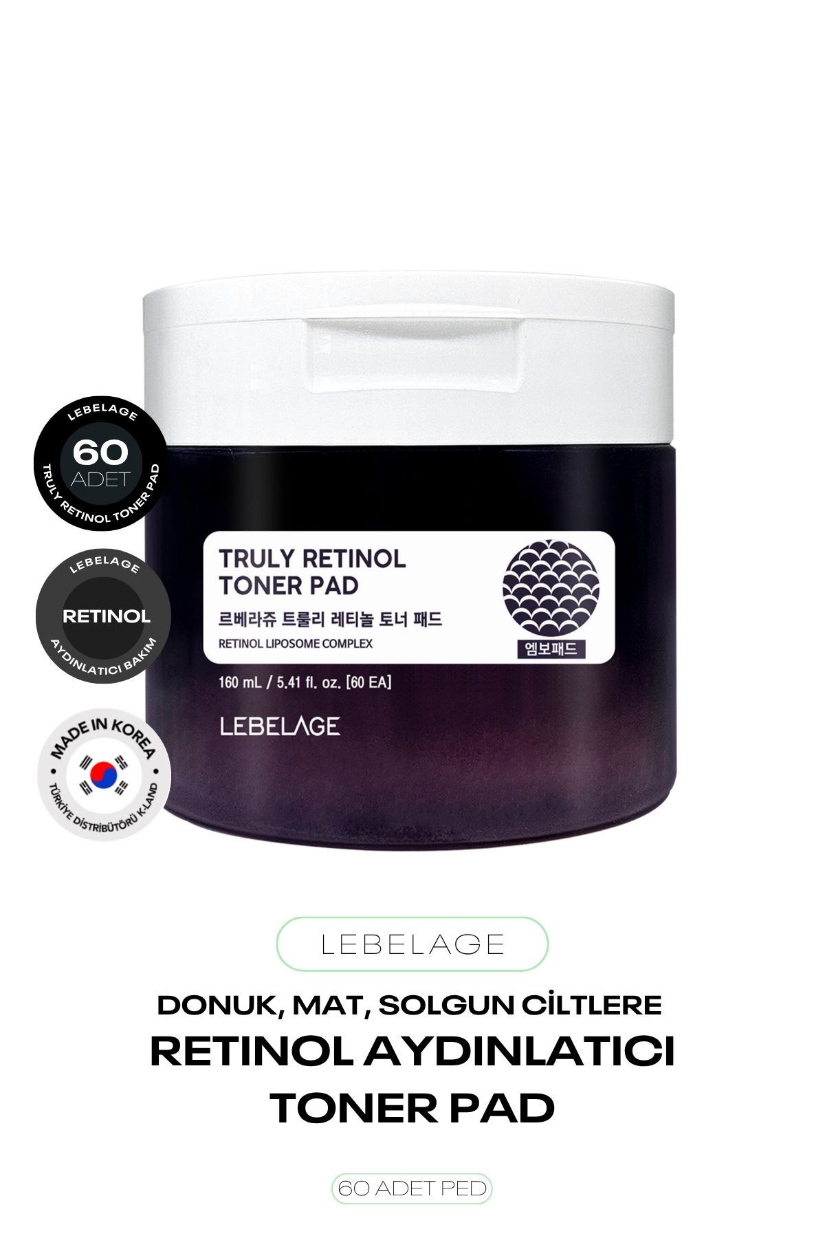 Retinol İçeren Leke Bakımı Tonikli Ped Retinol Toner Pad 60 adet
