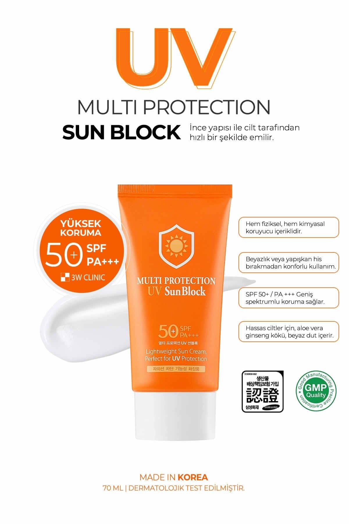 Yüksek Koruma Sağlayan Ince Yapıda Spf50+ Pa +++ Multi Sun Protection Uv Sun Block