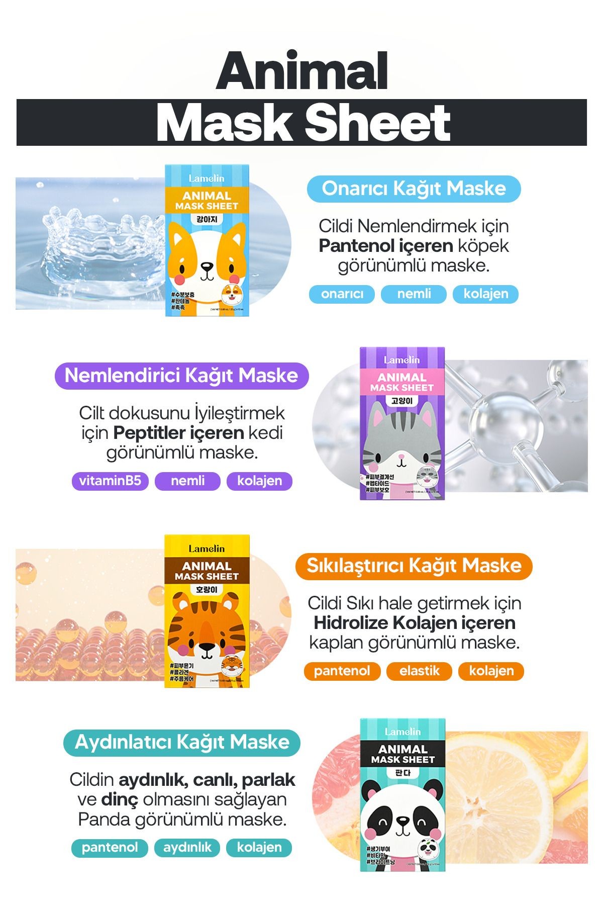 Kedi Desenli Eğlenceli, Nemlendirici Kağıt Maske Lamelin Animal Mask Cat