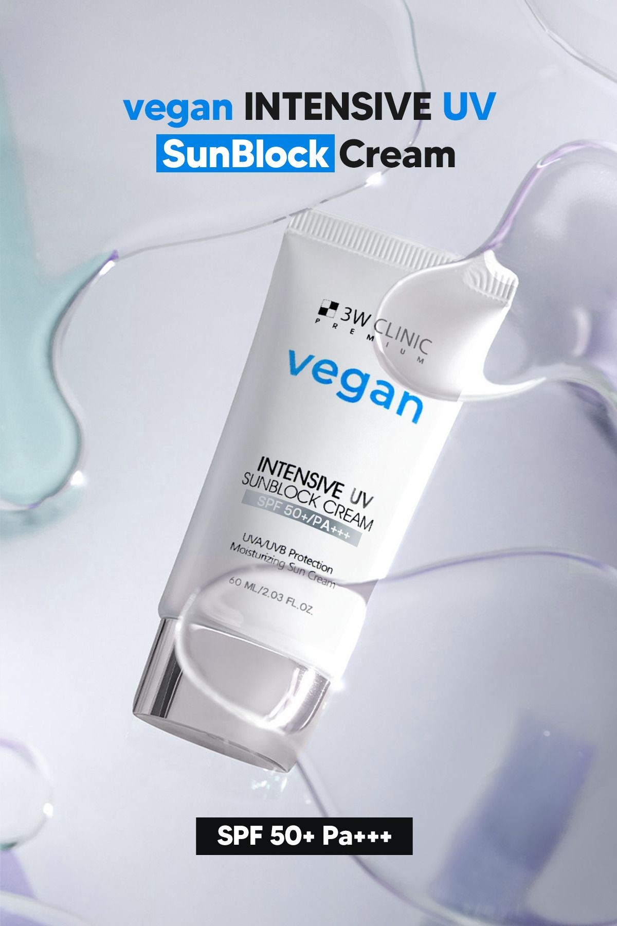 Yoğun Nemlendirme Etkili Vegan Hibrit Güneş Kremi SPF 50 PA +++ 3W CLINIC Premium Vegan UV Sun 60ml