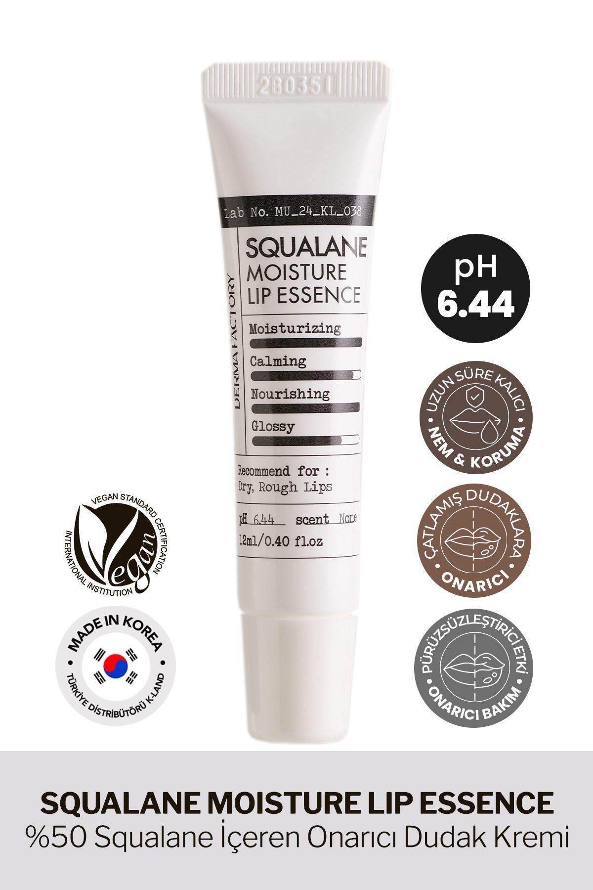 %50 Squalane İçeren Yoğun Nemlendirici ve Onarıcı Dudak Kremi Derma Factory Lip Essence