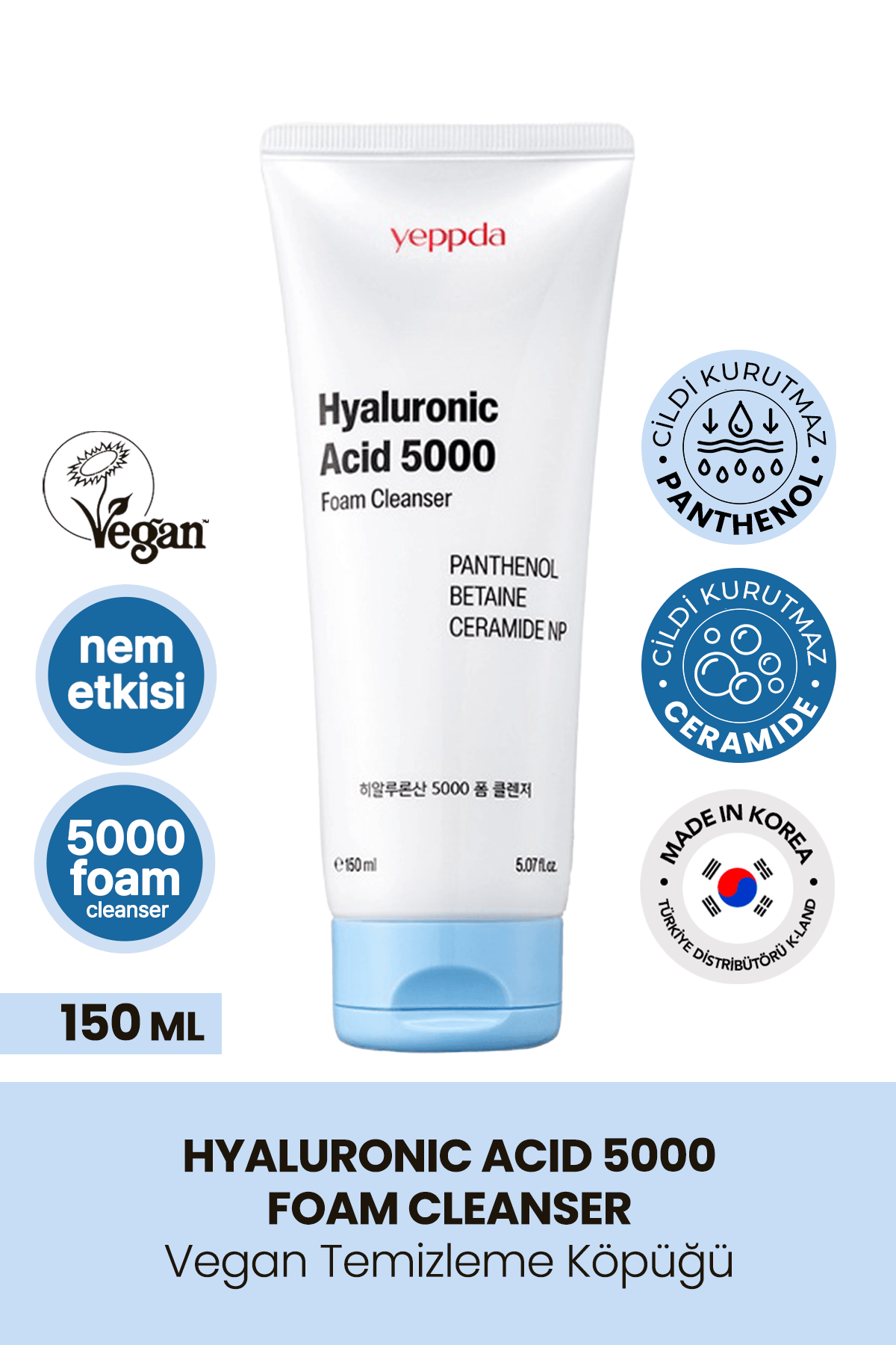 Hyalüronik Asit İçeren Temizleme Köpüğü Yeppda Hyaluronic Acid 500 Foam Cleanser 150 ml