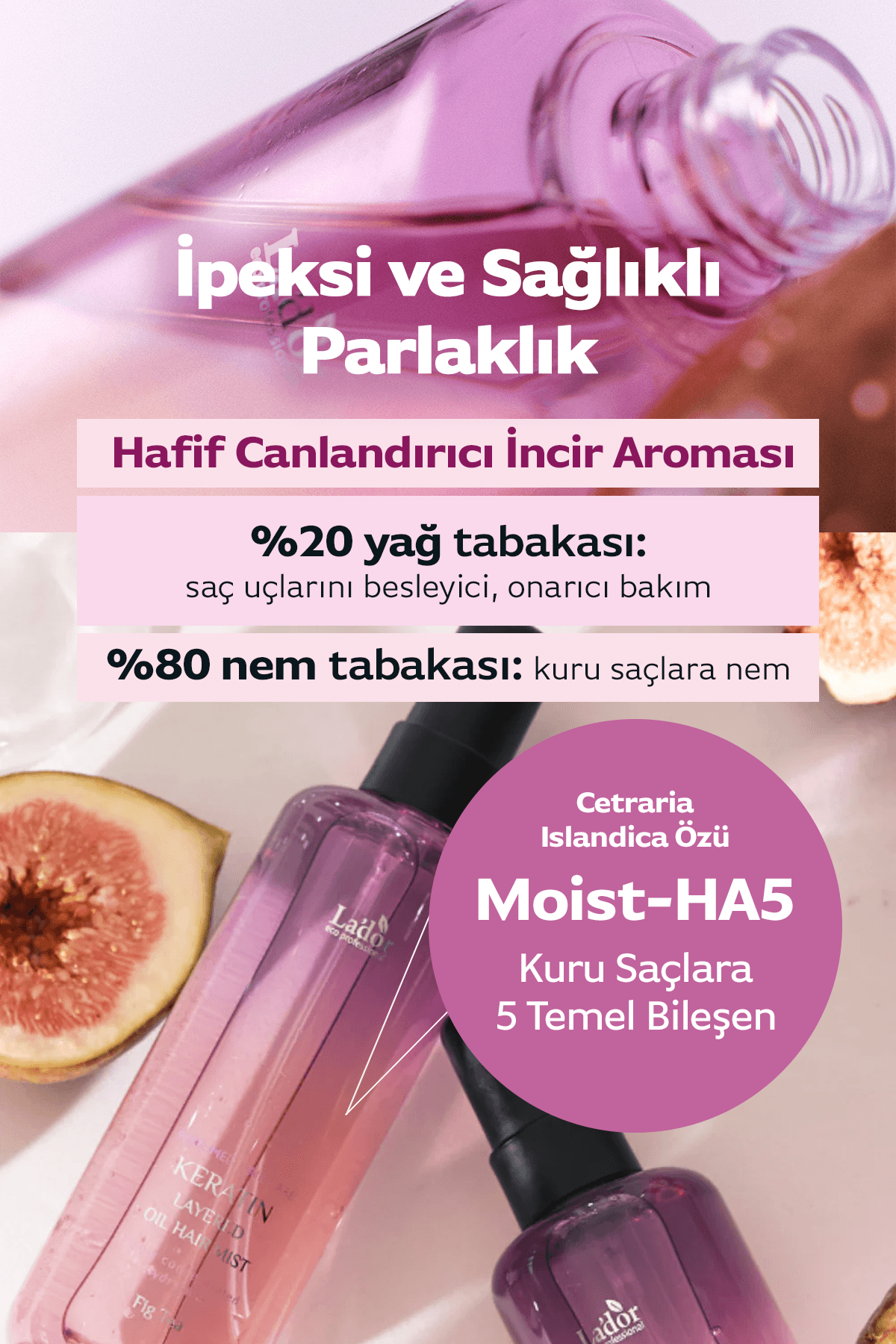 Keratin İçeren Nemlendirici ve Isı Koruyucu Onarıcı Saç Spreyi LADOR Keratin Oil Mist Fig