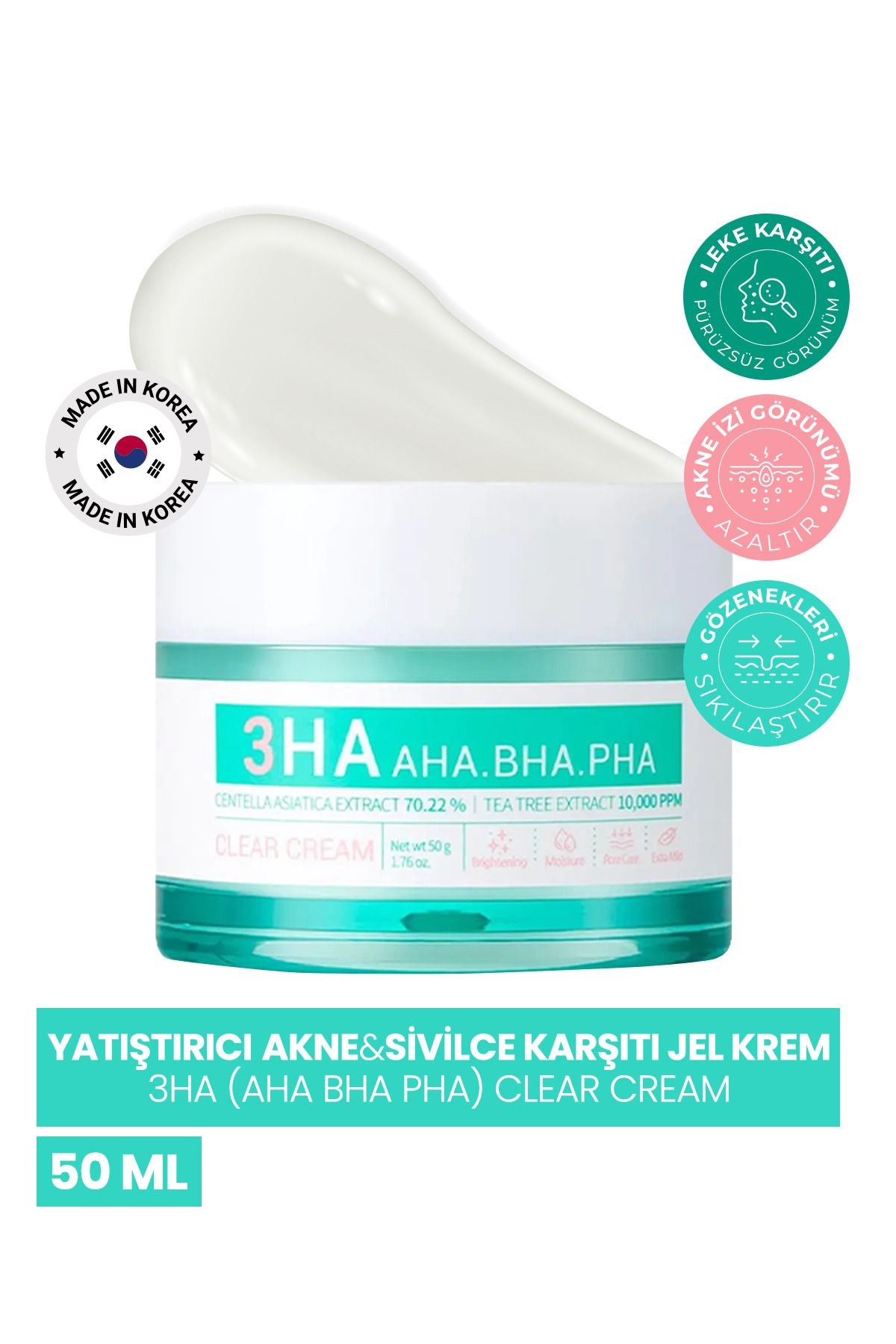 %70 Centella Asiatica Içeren Yatıştırıcı Jel Krem 3ha Clear Cream