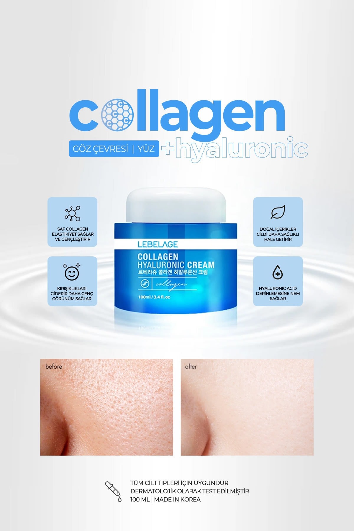 Collagen + Hyaluronic Acid Hücre Yenileyici Ve Gençleştirici Göz Çevresi Ve Yüz Kremi 100 ml