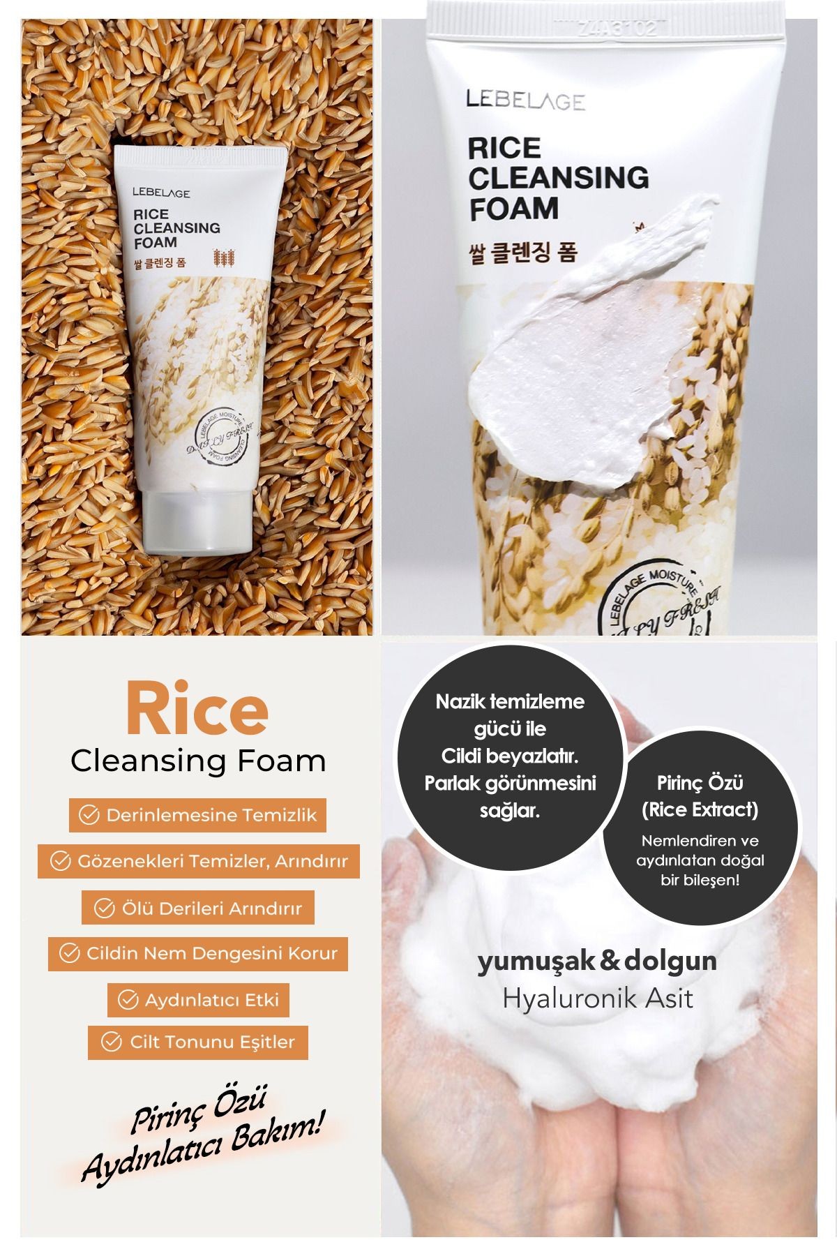 Kore Pirinç Özü İçeren Aydınlatıcı Temizleme Köpüğü Lebelage Korean Rice Cleansing Foam
